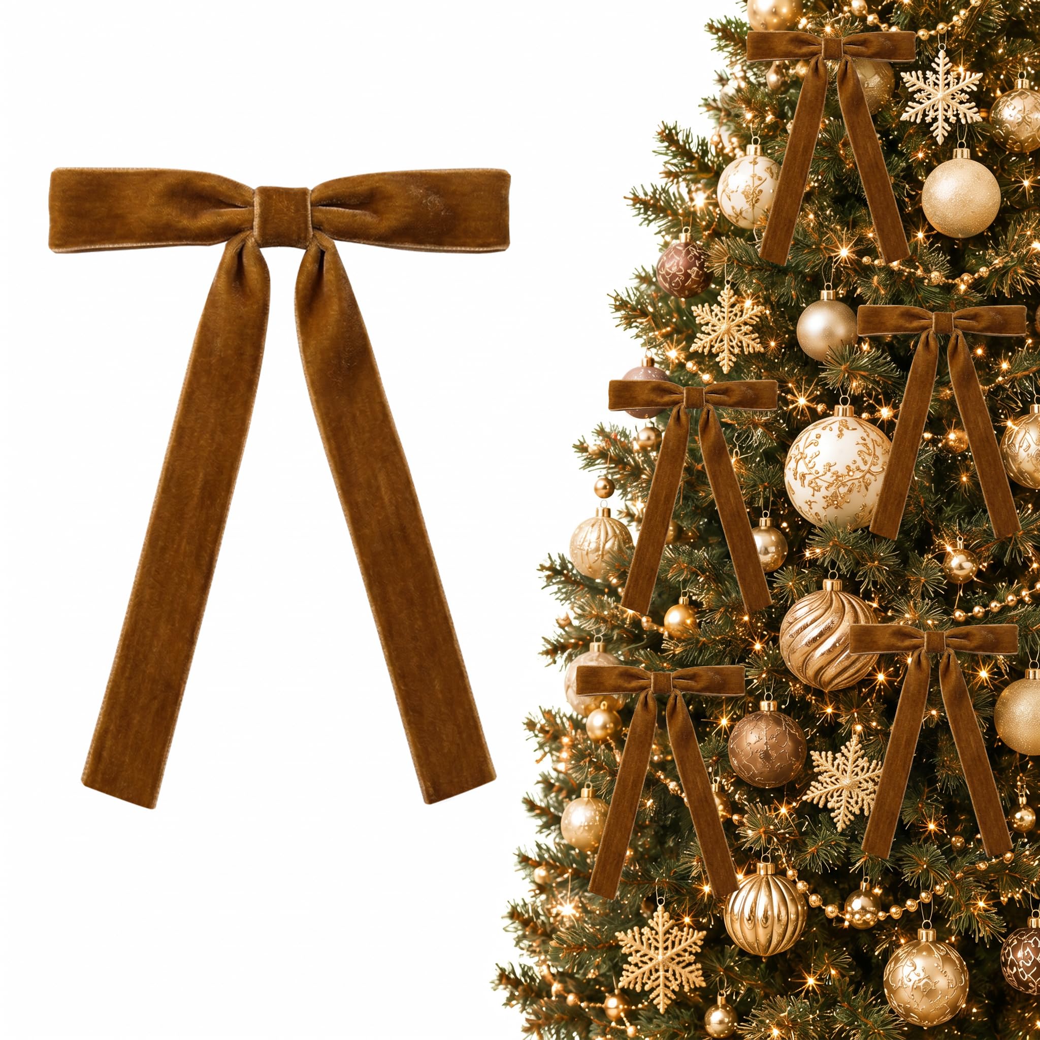 24 Brown Velvet Bows Ornaments for Christmas Tree Wreath Mantle Home Decor