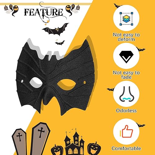 Miniatura 5 de Zhanmai Máscara de murciélago de Halloween, máscara de mascarada, máscara de murciélago negro, accesorios de disfraces de Halloween para niños,