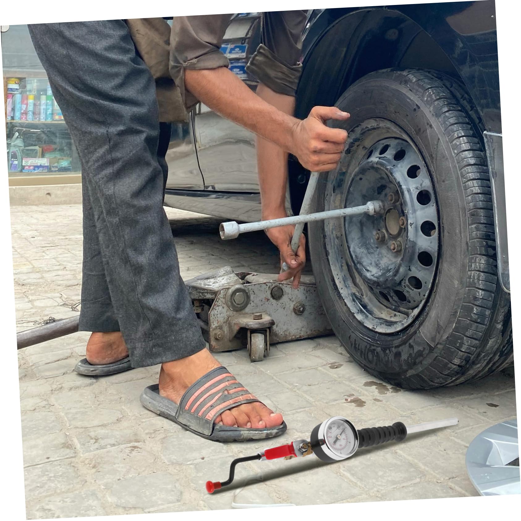 ABOOFAN Gonfleur de Pneus de Voiture avec Manomètre, Connecteur Compact en Fer, 2 Pièces, pour Compresseur D’air, Gonflage Rapide des Pneus