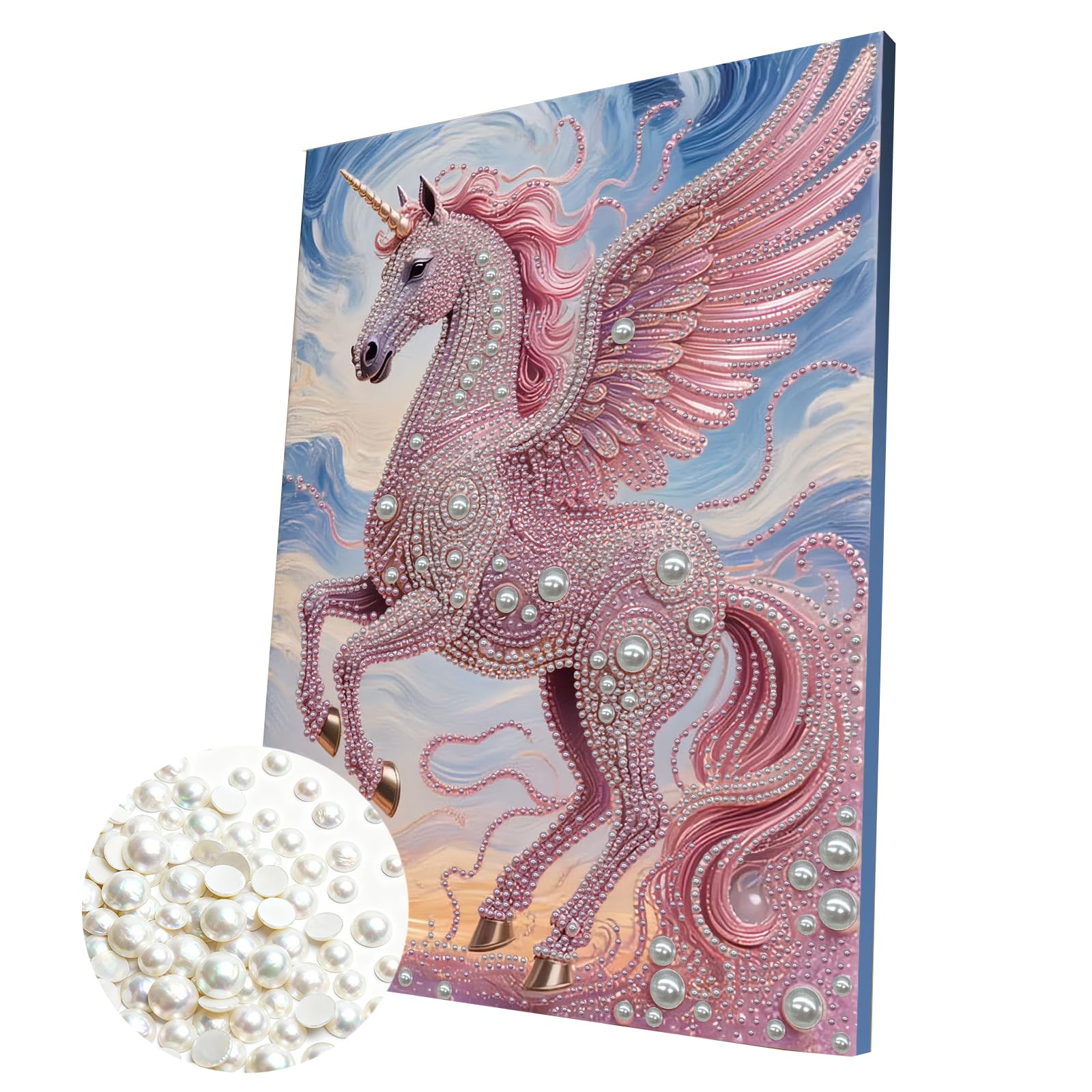 DIY Pearl Painting Kit with Wooden Frame, 3D Plastic Pearl Gemstone Ocean Art Craft for Adults Beginners, Diamond Art Kits for Adults, Home Wall Decor Ready Gift for Women(Pink Unicorn)(30 * 40cm)