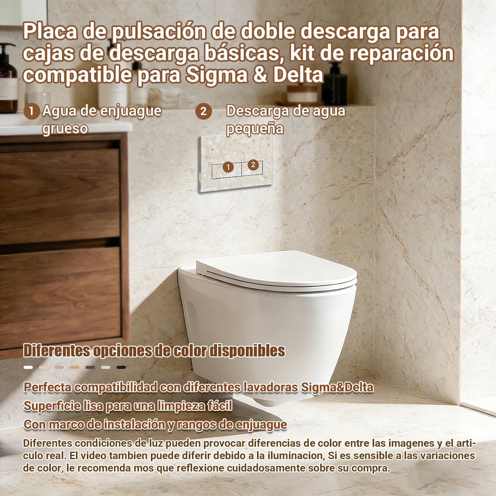 Placa de Descarga WC Compatible con Geberit Duofix Sigma, Delta y Basic, Kit de Recambio con Varillas de Accionamiento y Marco de Montaje para UP300 & UP320, 245 x 164 mm(Beige-Y4)