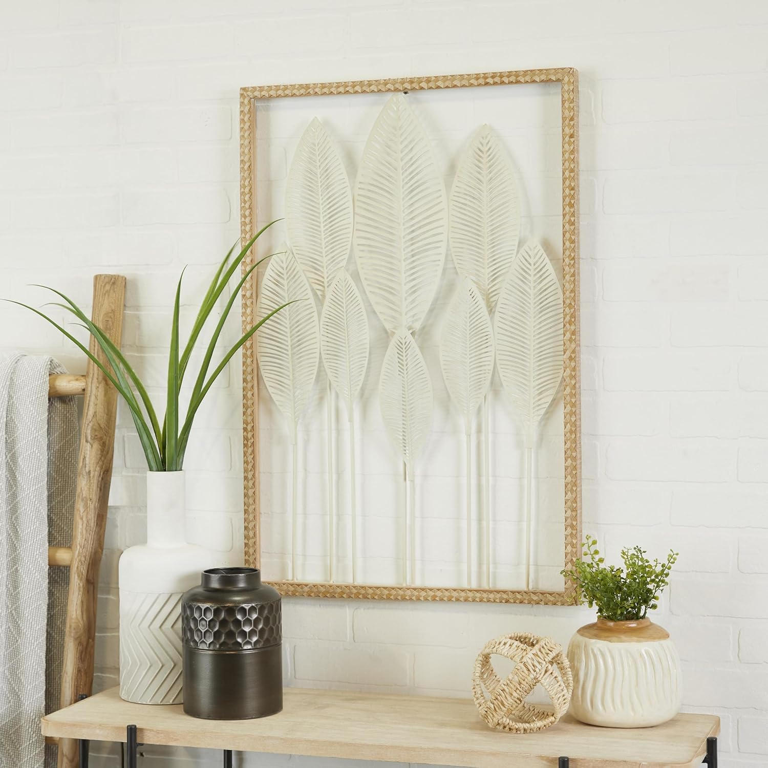 Deco 79 Metal Leaf Home Wall Decor Tall Cut-Out Wall Sculpture with Intricate Laser Cut Designs, Wall Art 59 x 1 x 37, Bronze