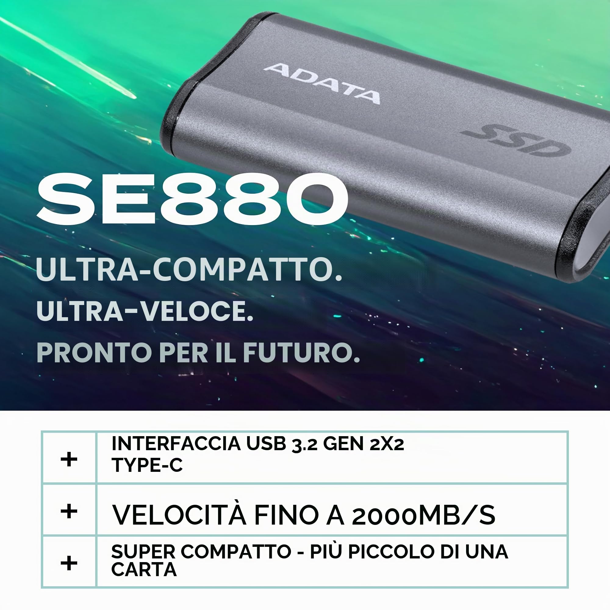 ADATA SSD 1.0TB esterno SE880 gy U3.2 | USB 3.2 Gen 2x2 Type-C