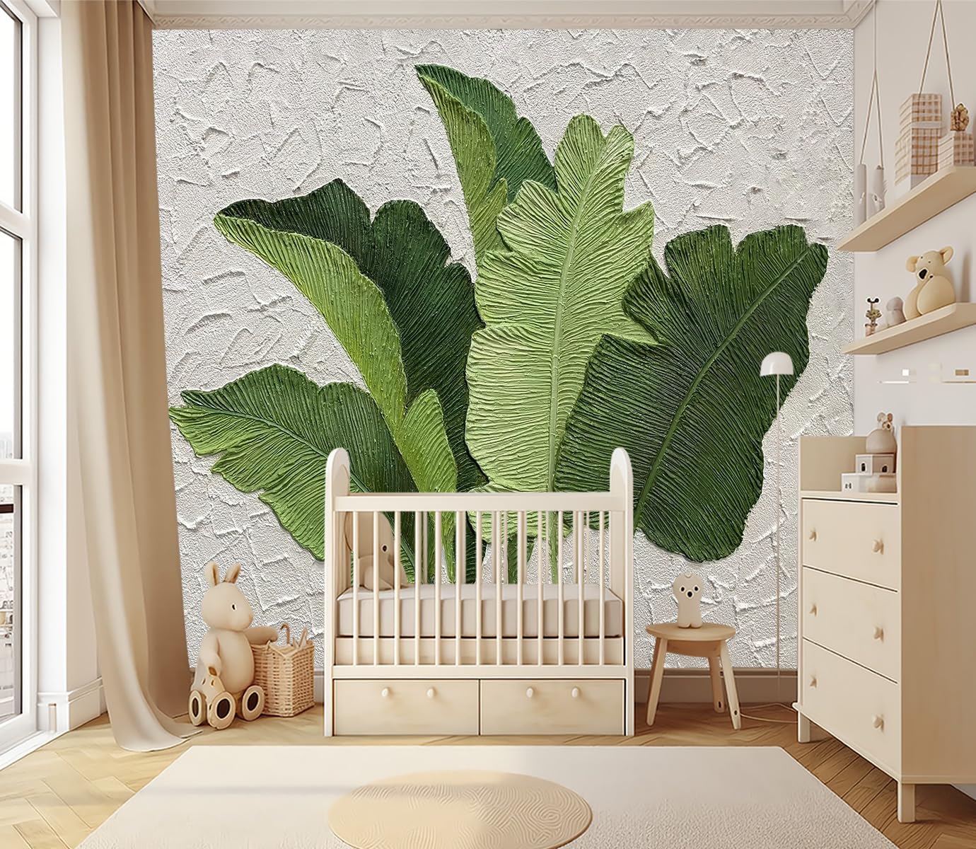 XMPMBM-Tropical Banana Leaf backsplash Large Decorative Wallpaper Green Watercolor Leaf Bedroom Bathroom Wall Mural- W 132