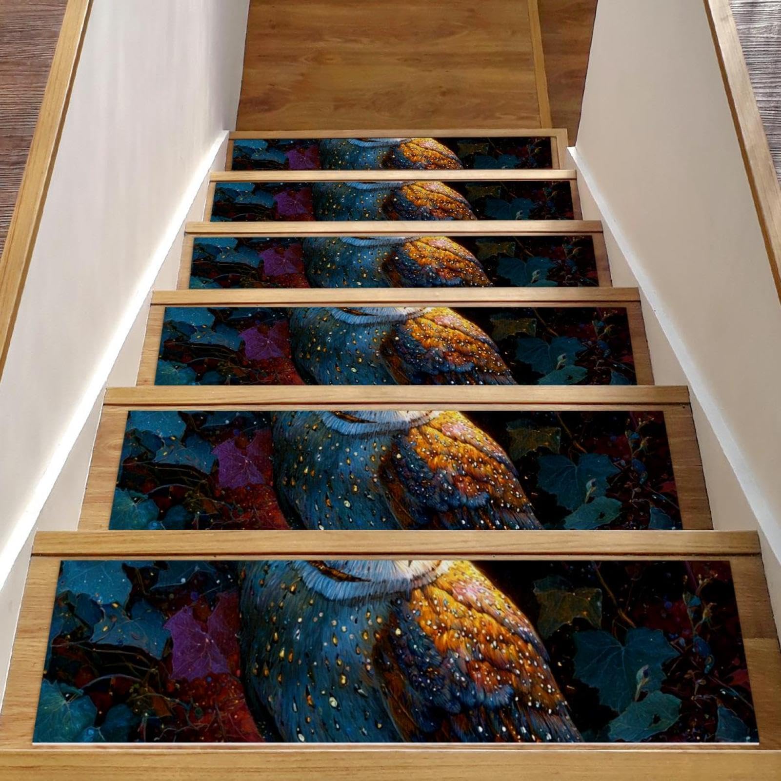 Marches d'escalier bois chouette scintillante tapis animaux 20x76cm