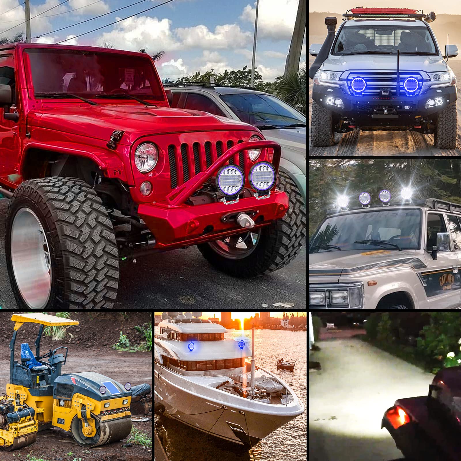 2x 96W Faretti LED Off Road con anello Halo Blu Angel Eyes,4" Faro da Lavoro 12V 24V Fari Led Auto Barra LED Fuoristrada Luci Antinebbia Fari Supplementari per Off Road Moto 4WD SUV ATV UTV