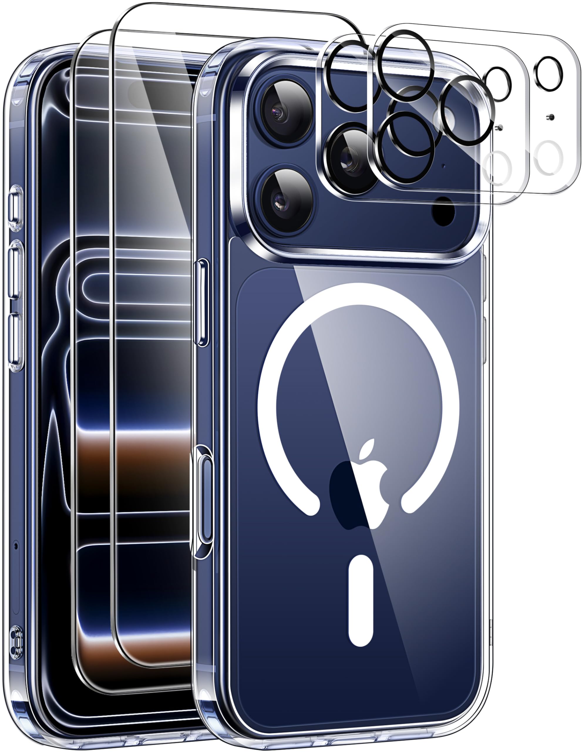 ivencase Magnetisch Schutzhülle Kompatibel mit iPhone 17 Pro Max Hülle für Mag Safe mit 2 Stück Kameraschutz und 2 Stück Schutzfolie PC Kratzresistente Rückseite Schutz Stoßfest Handyhülle - Klar