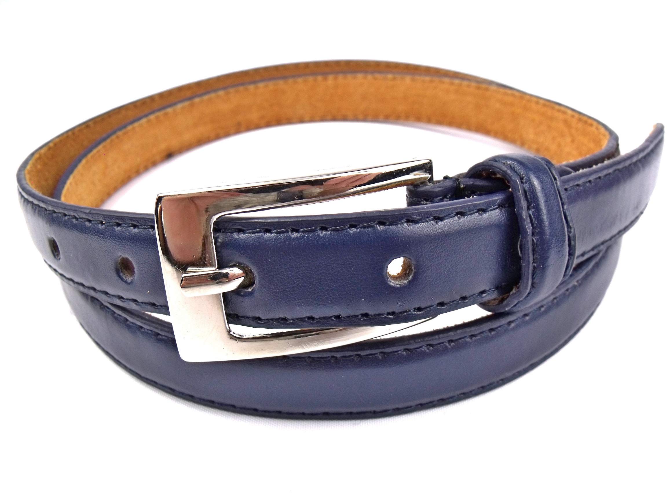 Ladies Skinny Leather Belt (30" to 33" MEDIUM, BLUE)
