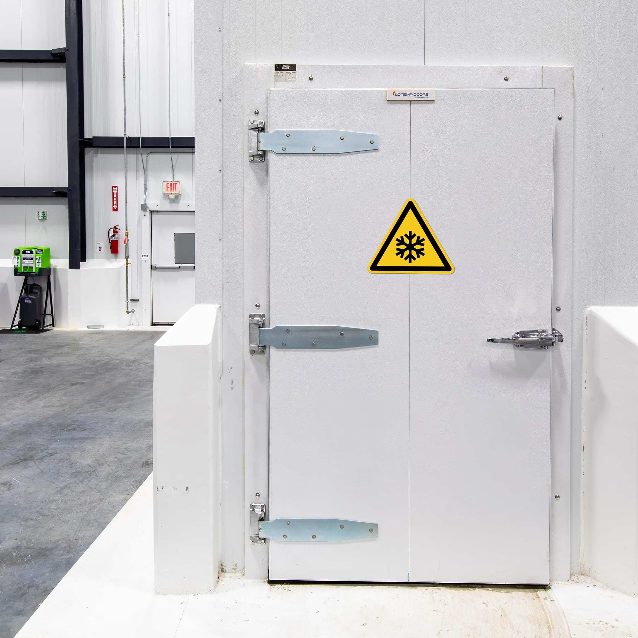 Señal de advertencia de baja temperatura, pegatinas según DIN EN ISO 7010 ASR A1.3 W010 – símbolo de advertencia de frío autoadhesivo para congelador, frigorífico, industria, laboratorio