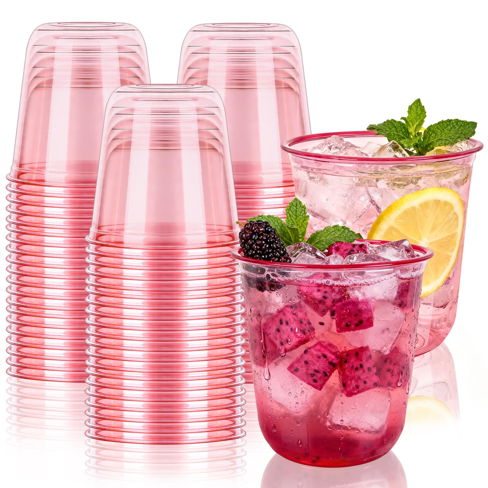 GGOLDMER 50 Pack 12oz Pink Plastic Cups, Disposable Pink Party Cups