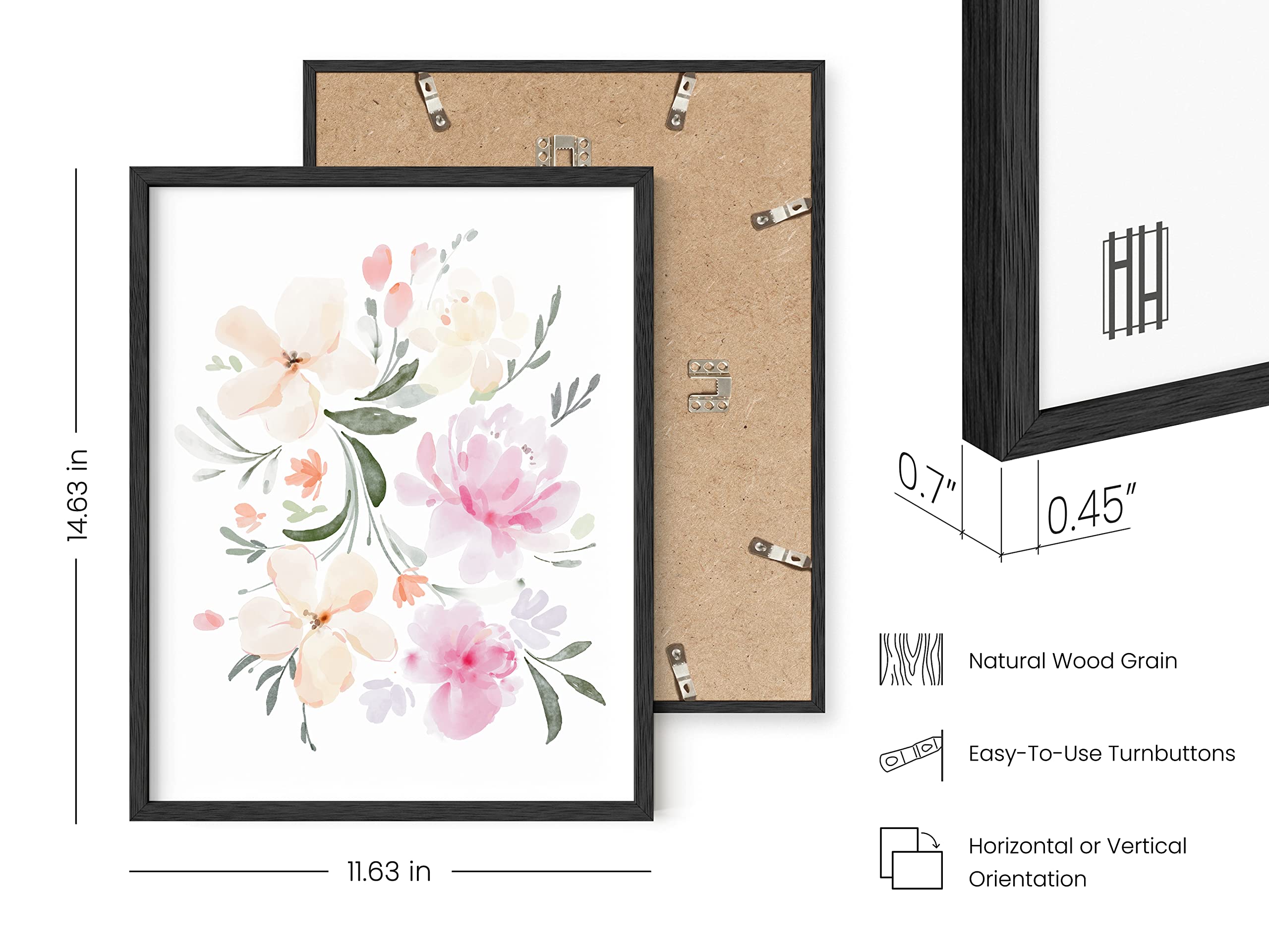 HAUS AND HUES - Juego De 4 Flores Para Pared, Pinturas De Flores Enmarcadas, Fotos Florales, Carteles Botánicos Enmarcables (11 X 14 Pulgadas, Marco Negro