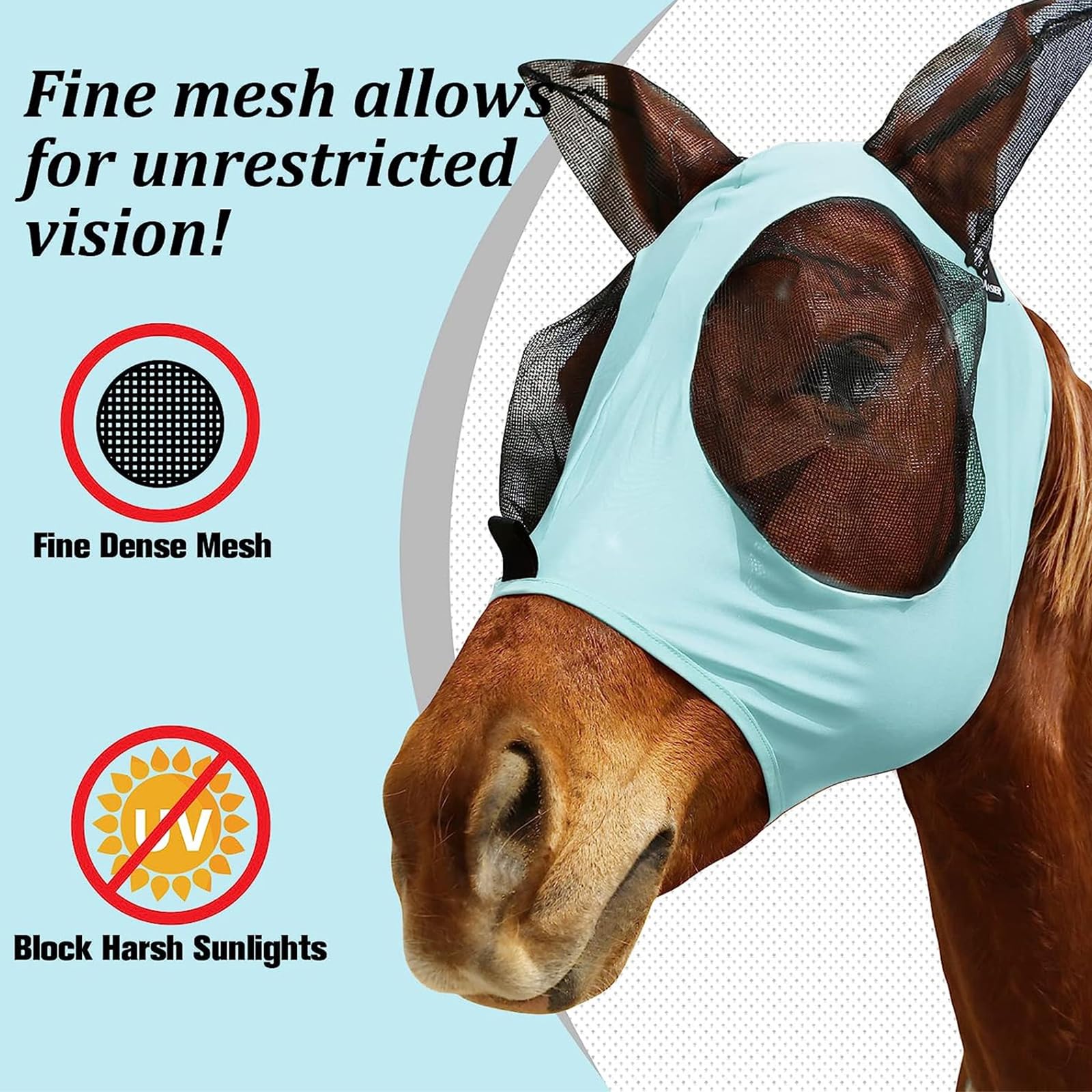 Máscara Antimoscas para Caballos 6piezas,máscara Antimoscas Elástica con Orejas,Cara Cómoda,Transpirable Y En Forma,Proporciona Un 60% protecciónsolar Y 100% antimosquitos,para Hipódromo Granja