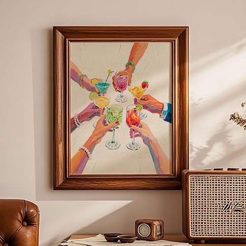 Miniatura 4 de ZLKAPT Arte de pared de cóctel de animaciones decoración de carrito de bar de Happy Hour, impresión de saludos, póster retro de arte de vino,