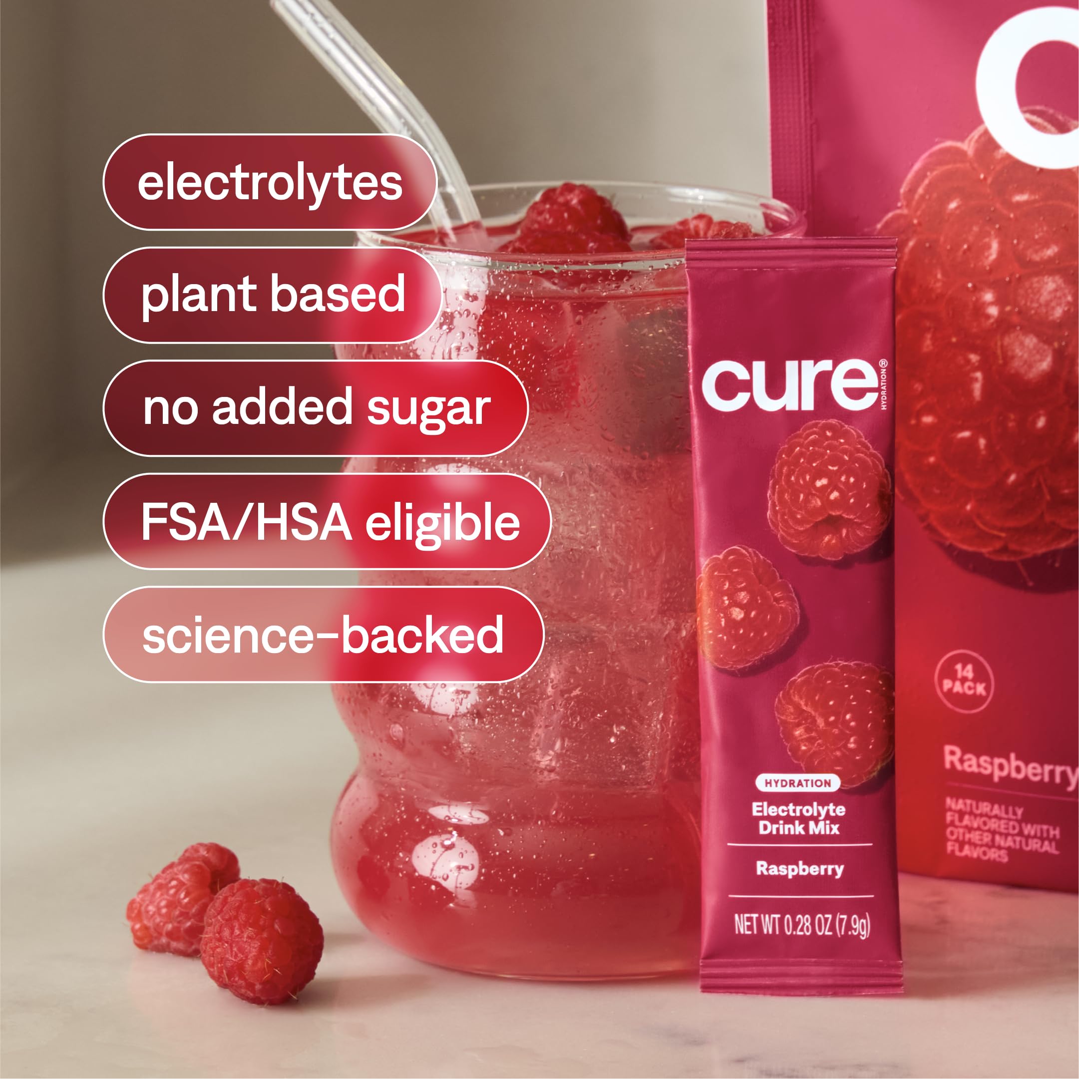 Cure Hydration - Electrolyte Drink Powder Raspberry 14 Packets — Amazon image 6