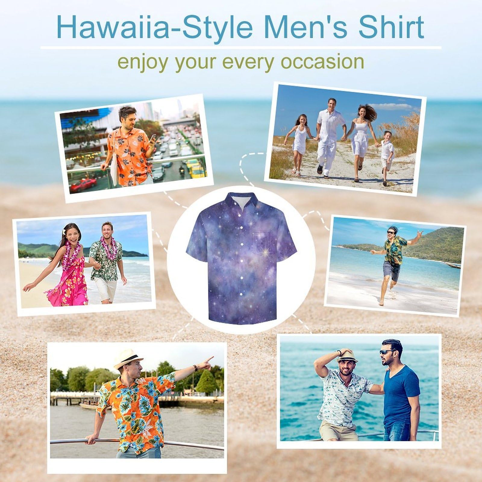 Camicia Casual da Uomo, Galassia Viola Stampa Maglietta Estiva a Maniche Corte Stile Sogno Casual Button Down Hawaiani Camicie Risvolto Spiaggia Top