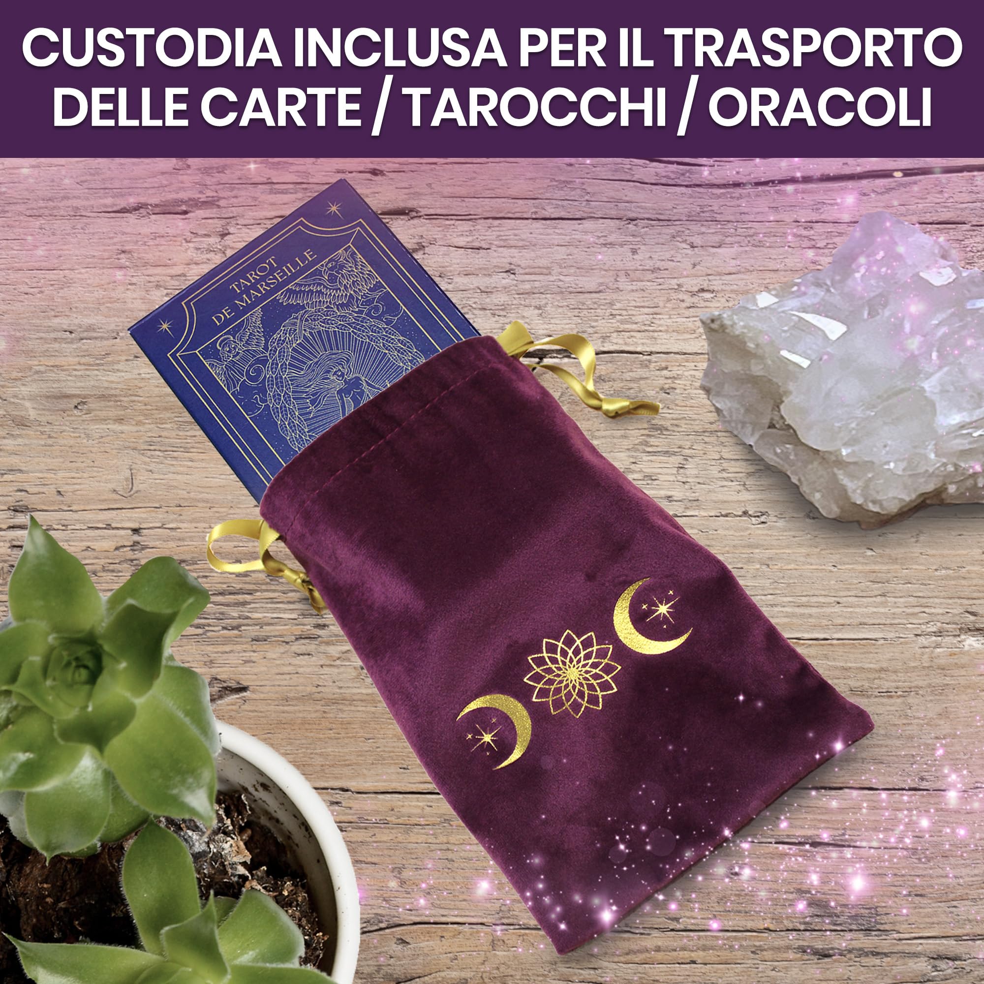 Vibratis Tappeto Divinatorio e Sacchetto - Tovaglia per Carte Oracoli e Tarocchi - Panno d'Altare in Velluto per Praticare Cartomanzia e Pendolino Esoterico