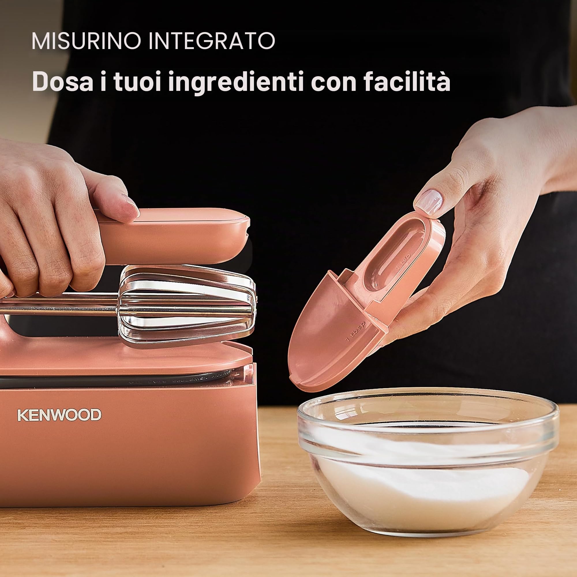 Kenwood QuickMix Go HMP40.000RD, miscelatore manuale portatile con custodia integrata per il trasporto, rilascio SureEject, frusta in acciaio inox e impastatrici inclusi, cucchiaio dosatore, 350 W