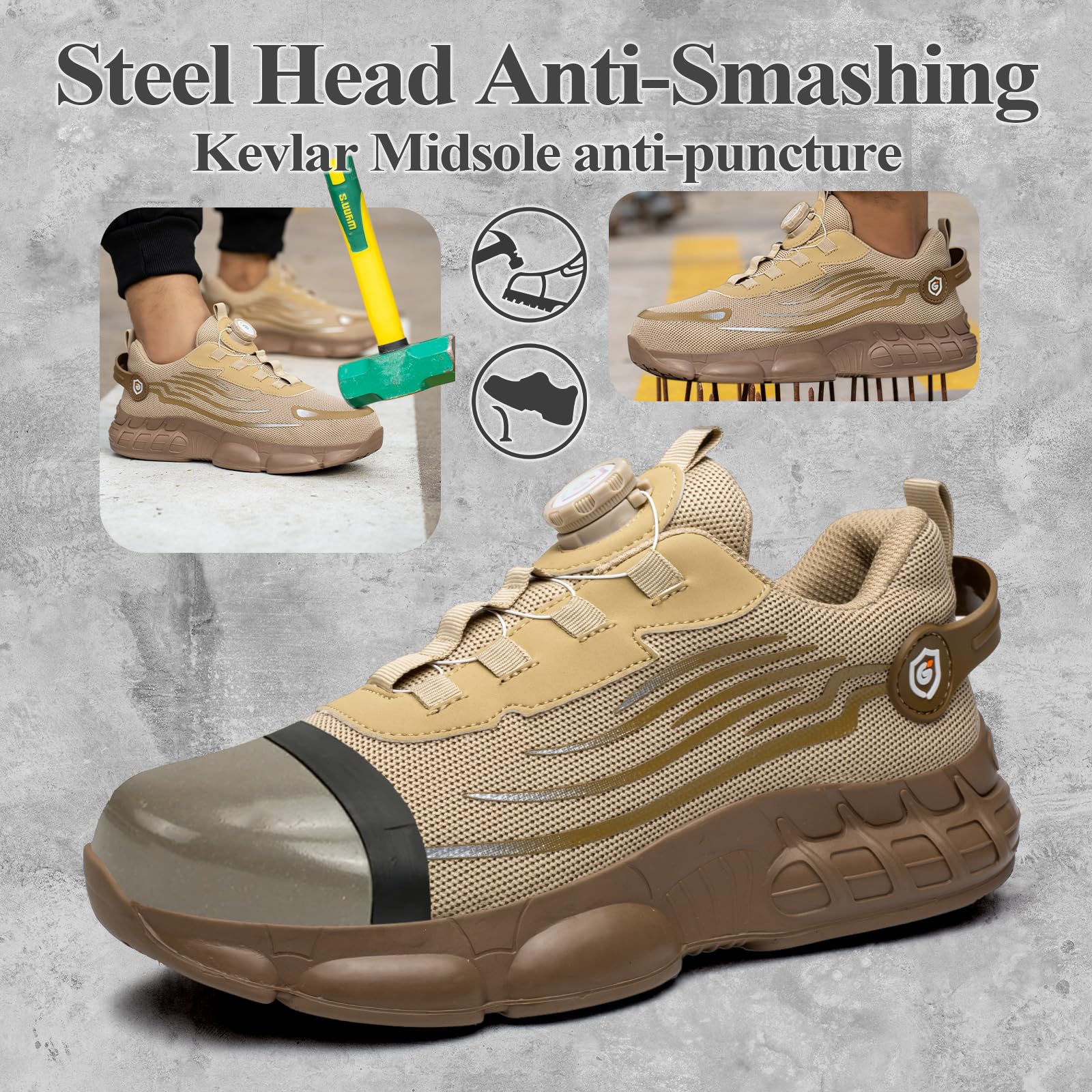 Zapatos de Seguridad con Puntera de Acero Transpirable Ligero Liberación Rápida 36-46 EU