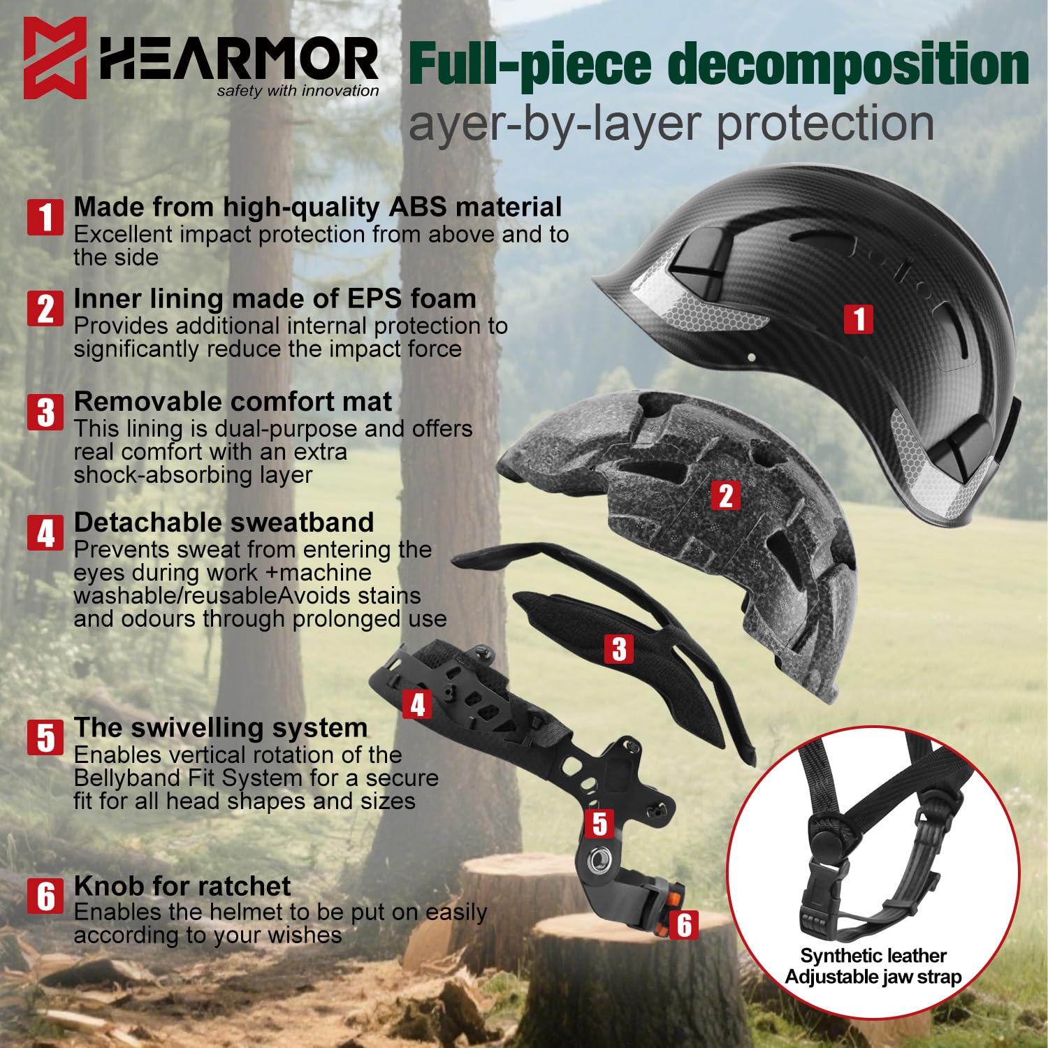 HEARMOR Mervex Forest Air – Casco de protección ABS para trabajos de alto trabajo en el sector forestal, certificación EN12492, aprobado EN397, absorción de impactos y resistencia a la penetración
