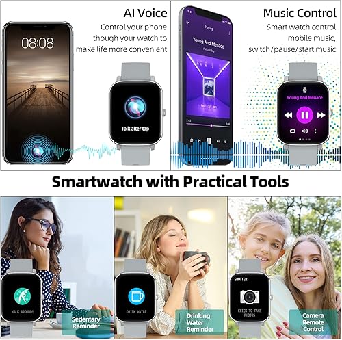Miniatura 7 de MVEFOIT Reloj inteligente (recepción de llamadasmarcación), reloj de fitness, relojes inteligentes de 1.7 pulgadas para mujeres y hombres con