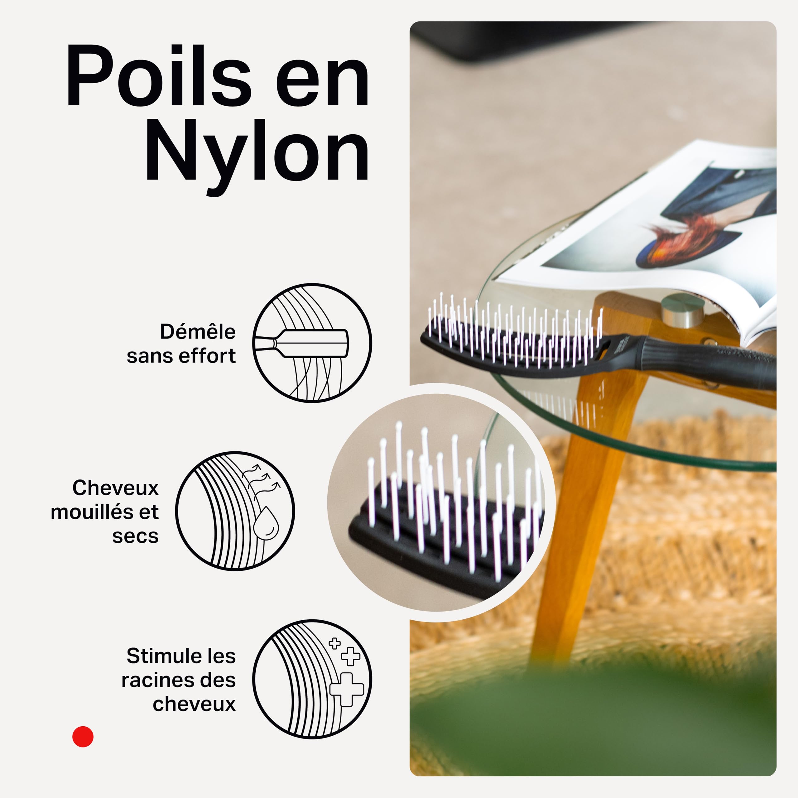 Fingerbrush Care Iconic Olivia Garden - Talla Media - Negro - Cepillo de cerdas de Nylon para desenredar y peinar sin esfuerzo