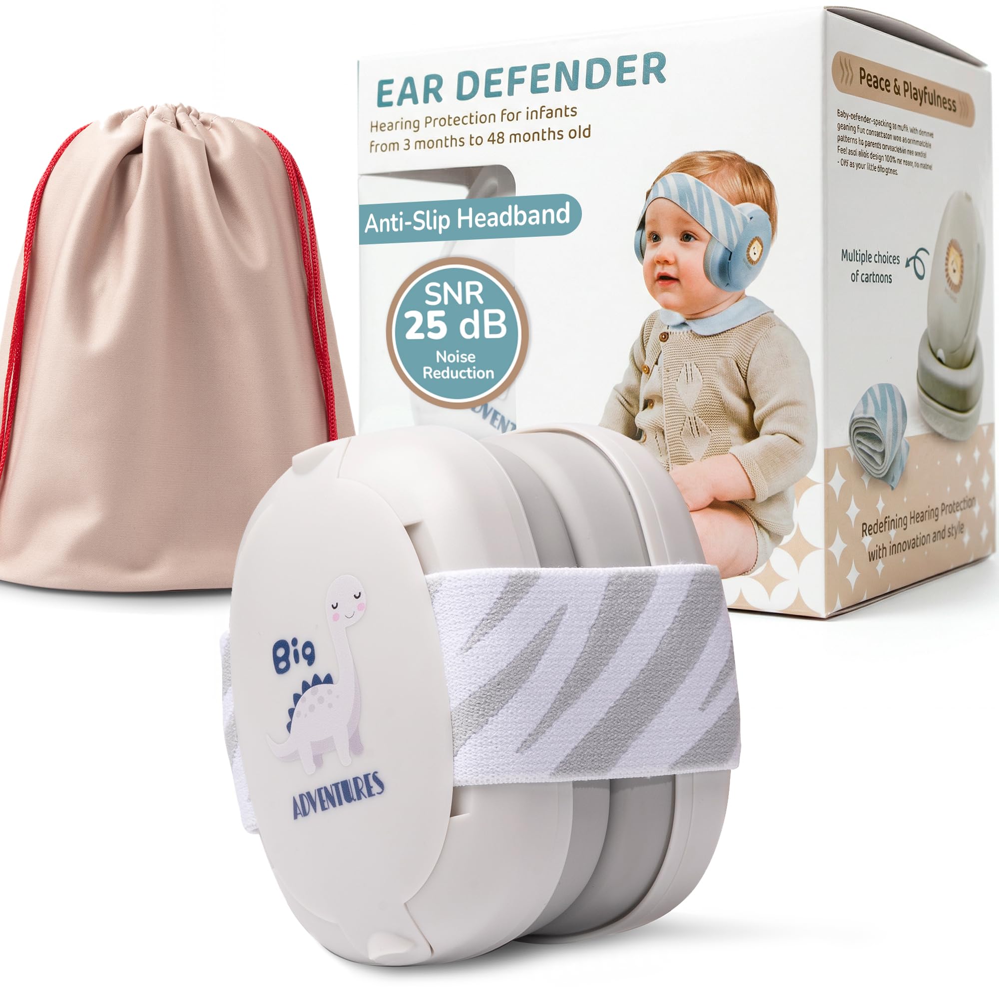 LULLIO Baby Ear Defenders - Ear Protection for Children Up To 48 Months - Multi-Adjustable Baby Noise Cancelling Headphones with Anti-Slip Headband - 25dB Sound Reduction - Grey