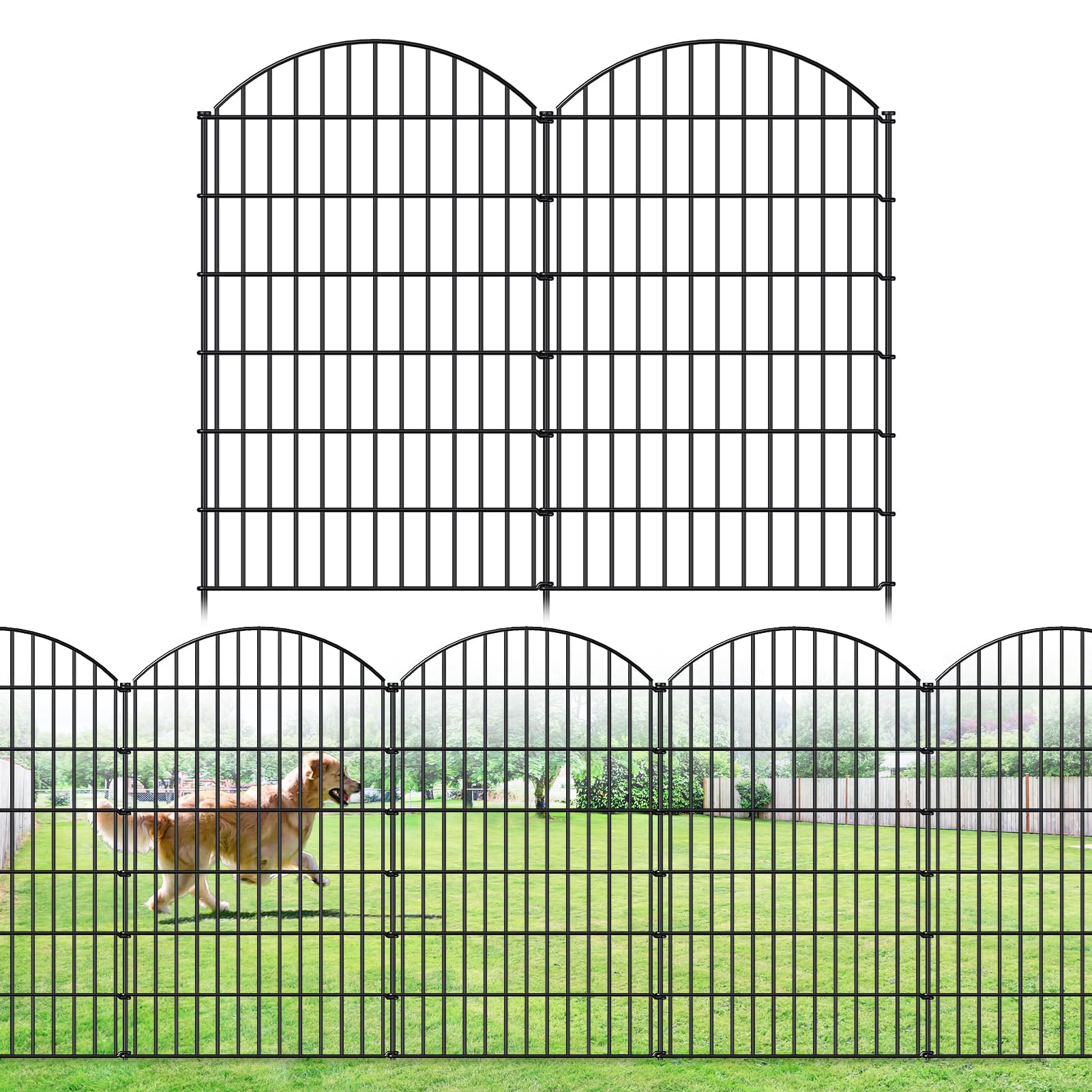 FOREHOGAR Metal Garden Fence 48in x 20.3ft 8 Panels with Stakes