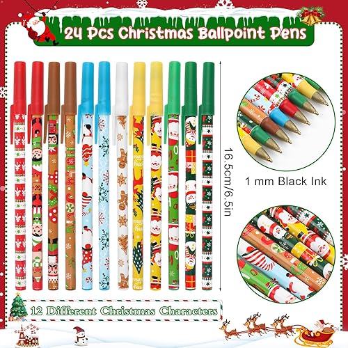 Miniatura 2 de 24 bolígrafos de Navidad, patrones surtidos, bolígrafos de Navidad para decoración del hogar, fiesta, regalo, escritos diarios (12 estilos)