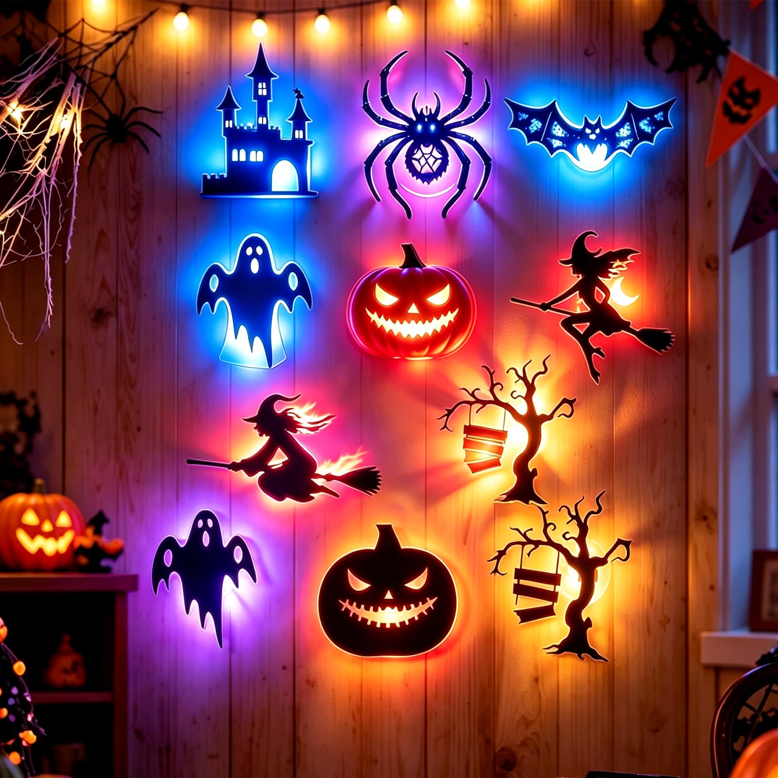 Glowing Silhouette Halloween Lights, Halloween LED Wall Decor Lights (8PCS)