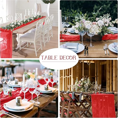 Miniatura 6 de Paquete de 2 caminos de mesa de estopilla roja, camino de mesa de estopilla de 10 pies, estopillas rústicas para bodas, decoración para eventos