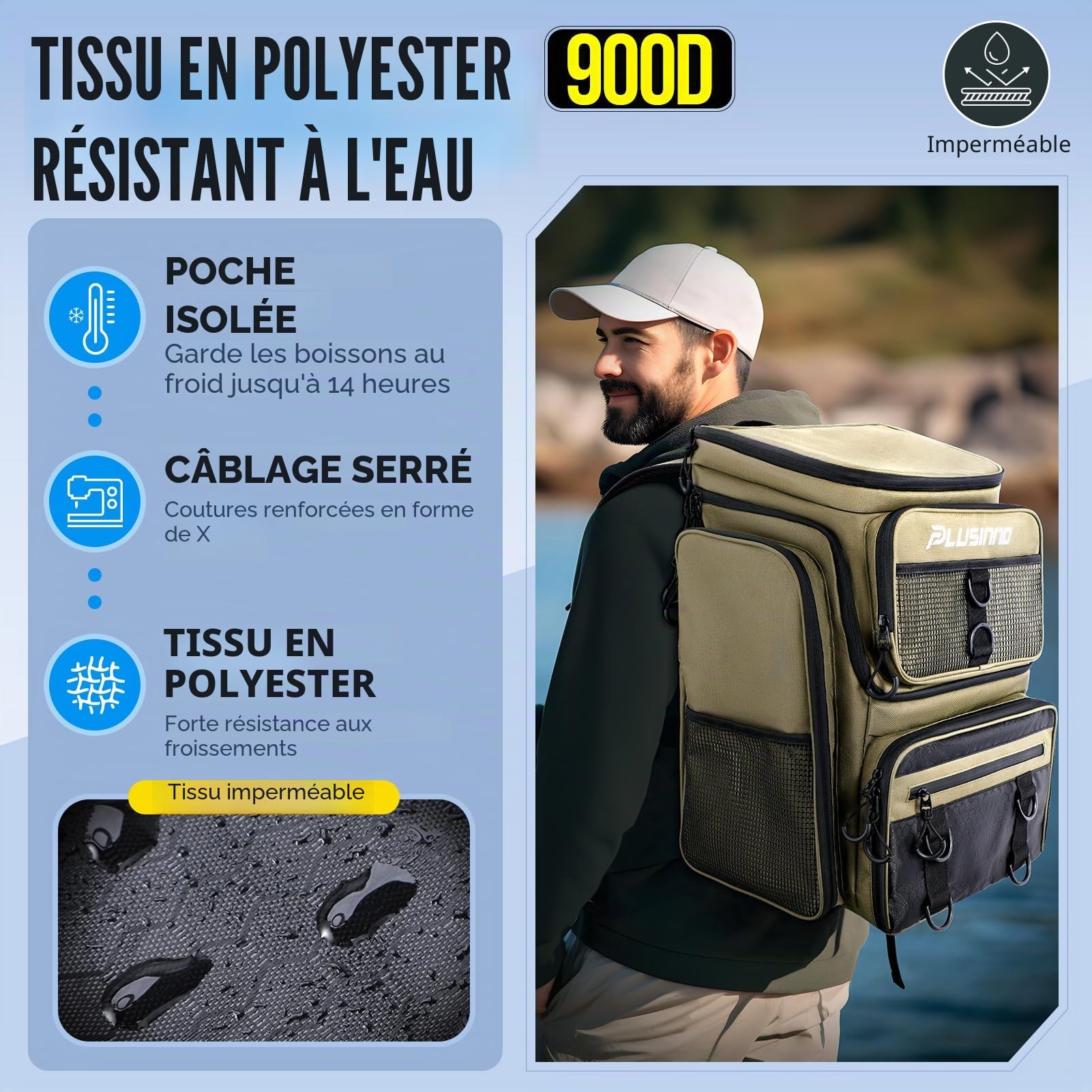 PLUSINNO Fishing Backpack With Tackle Boxes sac à dos de pêche avec boîtes de pêche Mixte