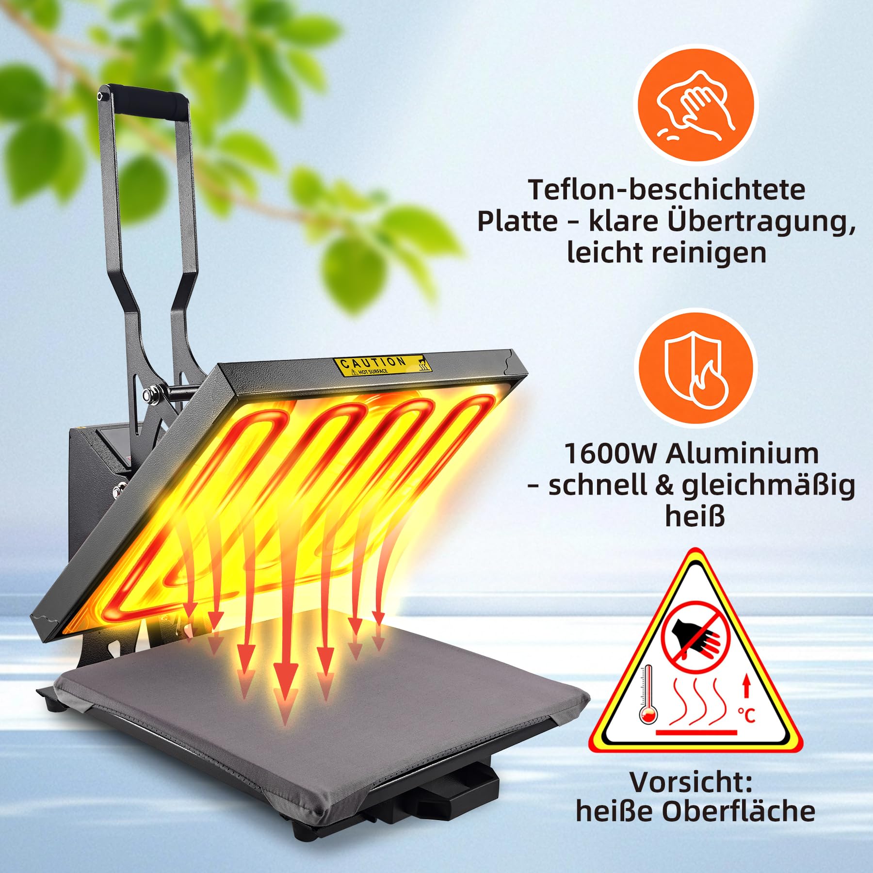 Presse à chaud 1600W Pour T-Shirts,Machine Impression Textile 38x38cm avec Affichage LED, DIY Presse de Transfert Chauffage Rapide Sublimation Pour Vêtements,Sacs