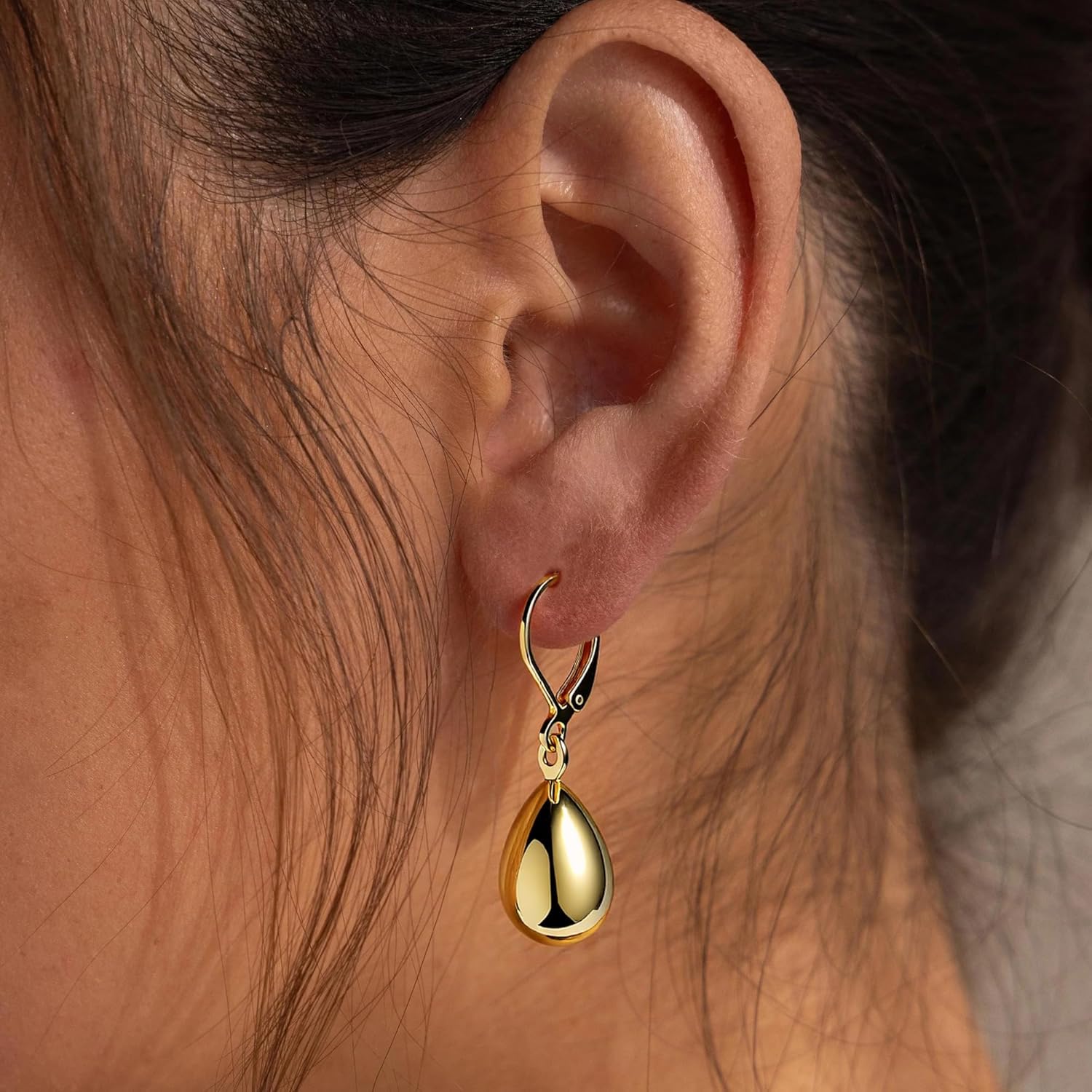 Gold Teardrop Earrings for Women,14K Gold Plated Waterdrop Tear Drop Dangle Earrings Hypoallergenic, Teardrop Leverback Dangle Earrings for Women Jewelry - Image 3
