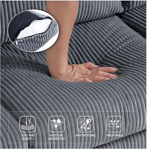 Miniatura 5 de Sofá modular de terciopelo en forma de L de 67 pulgadas con otomana, sofá convertible de 3 asientos con asiento profundo de nube para sala de estar,