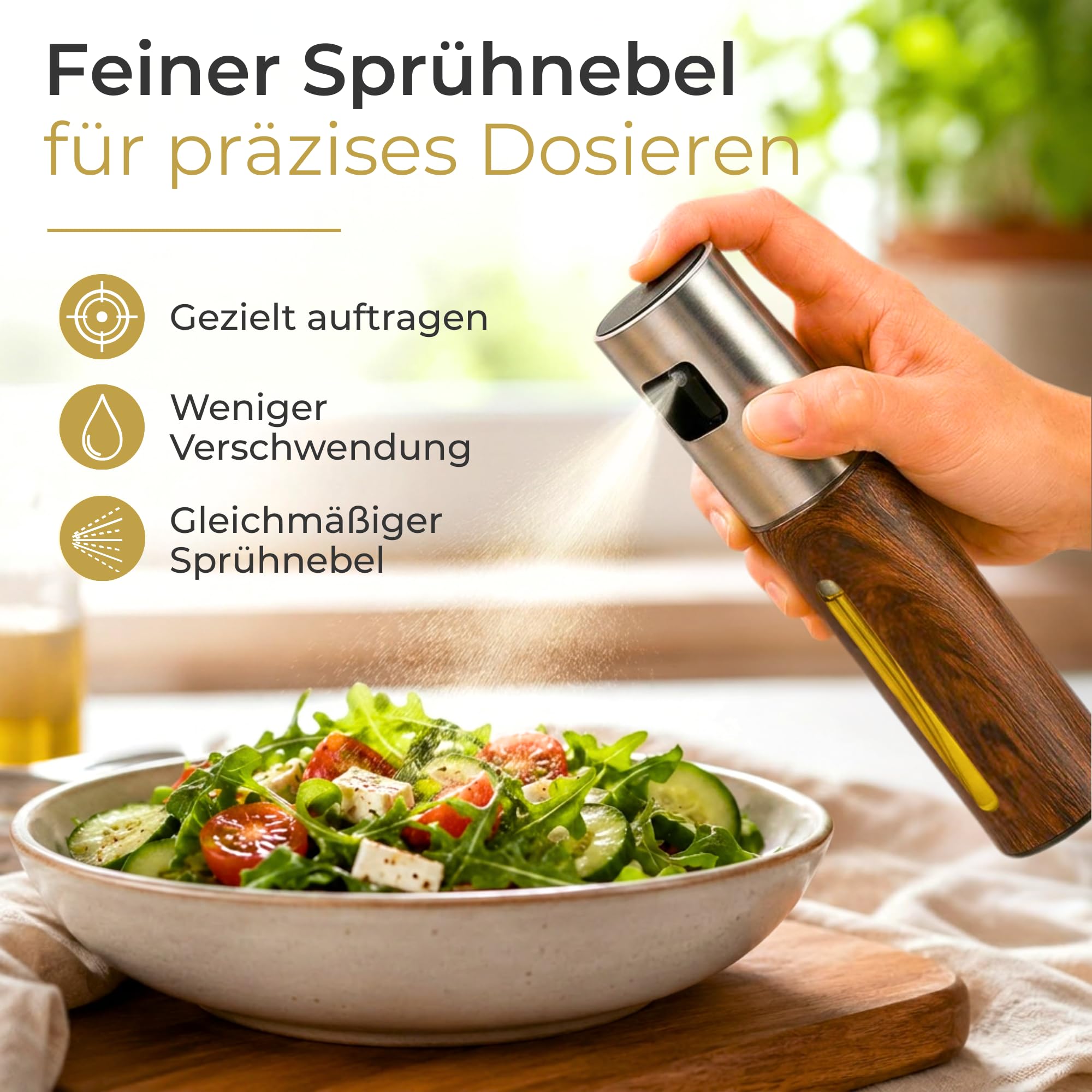 Ölsprüher [Edelstahl, 100ml] – Öl Sprühflasche für präzise Dosierung – Ölspray für Airfryer & Heißluftfritteuse – Sprühflasche Öl für Speiseöl & Essig – Oil Sprayer (DARK EDITION)