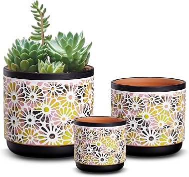 Qipecedm 3 Piece Ceramic Plant Pots, 5.7/4.7/3.5/inch Planters with Drainage Hole, Outdoor Indoor Flower Pots Set, Modern Decorative Plant Pots for Lilies, Cacti, Succulents, Snakes, BambooBlack