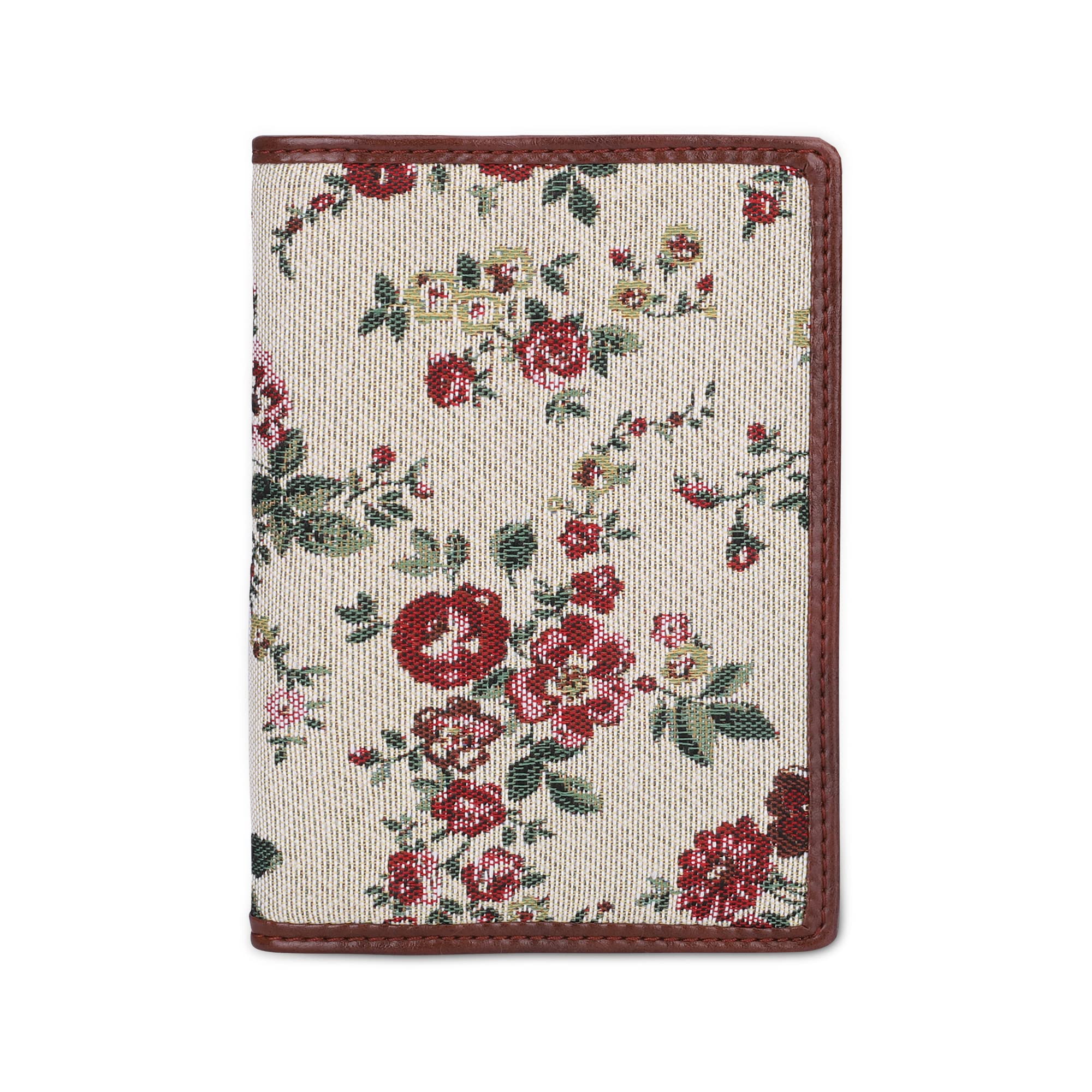 Glamour Fold Series Tapestry Fabric & Faux Leather Unisex Passport Wallet Travel Document Organizer (White-Floral)-image-12