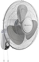 Comfort Zone 16-Inch Oscillating Wall Mount Fan - Quiet 3-Speed Pull Chain, 60° Tilt, Metal Grille for Home, Office, Greenhouse