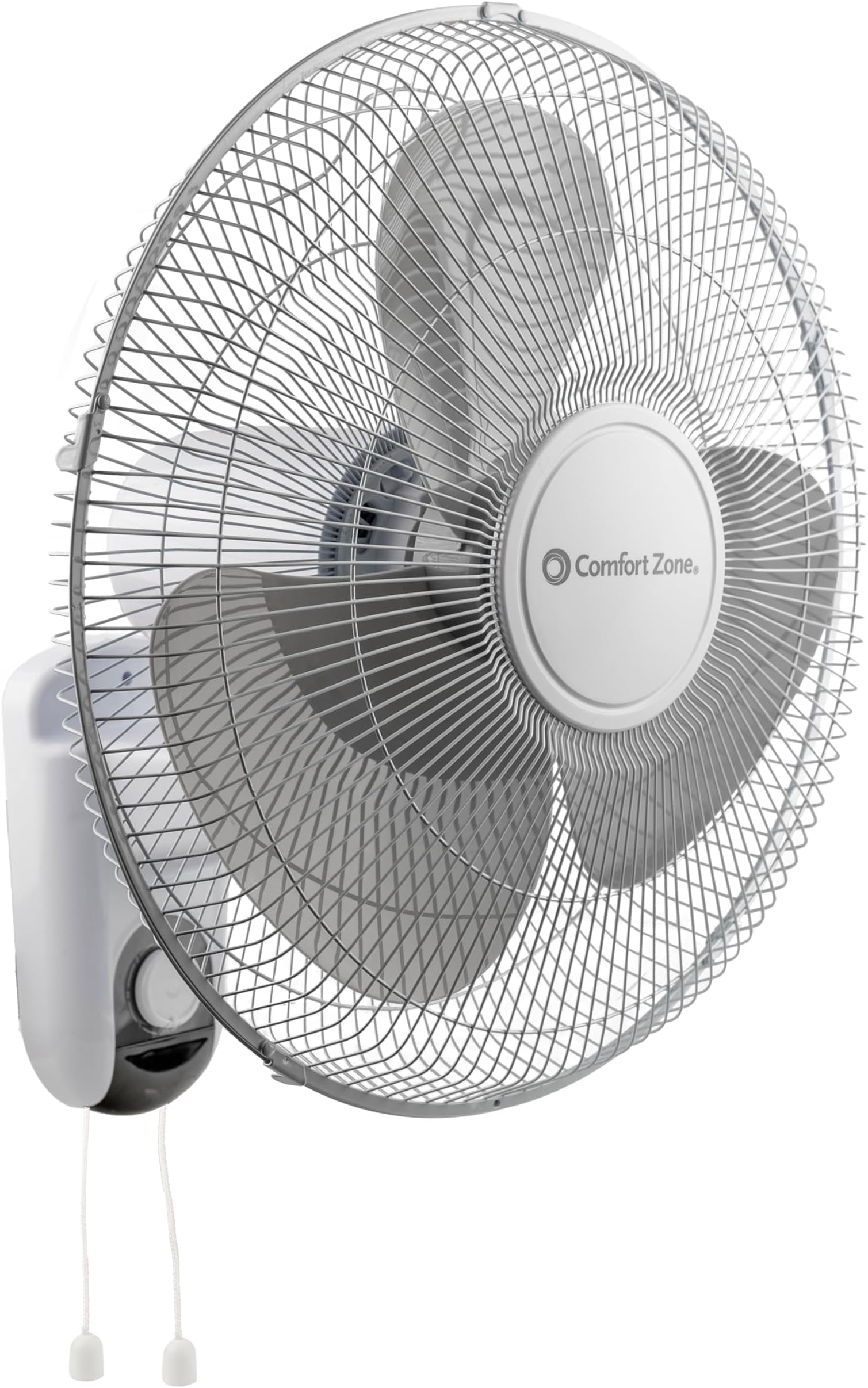 16-Inch Wall Mount Fan, Oscillating Indoor Fan with 3 Speed Settings, Adjustable 60° Tilt Head, Quiet Motor, Pull-Chain Control, Metal Grille Fan for Home, Office & Greenhouse