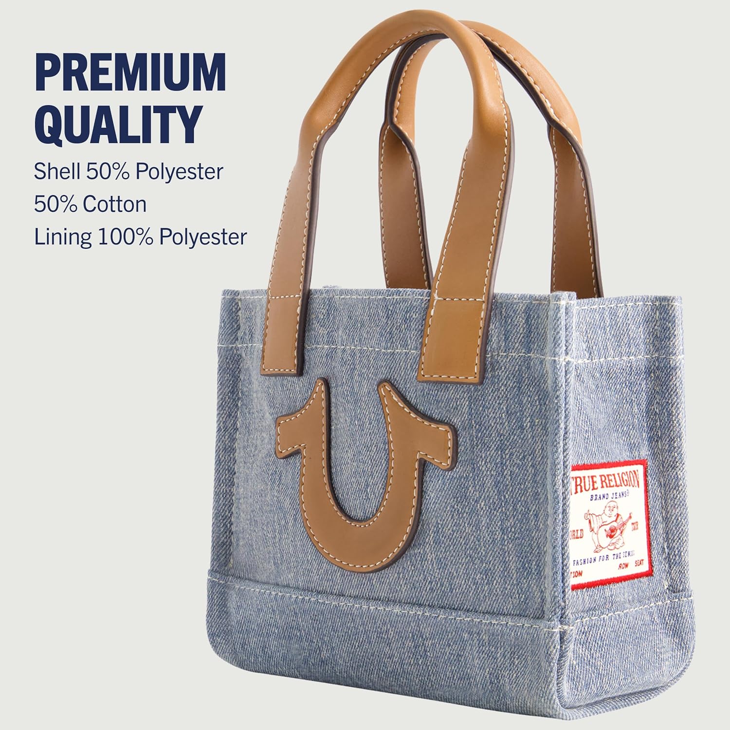 True Religion Tote Bag, Women's Mini Travel Shoulder Bag with Adjustable Strap and Horseshoe Logo