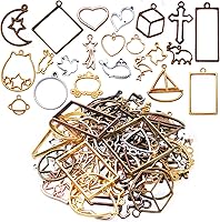 Hmjpng 100g (5070pcs) Mixed Color Open Back Resin Pendant Blanks - Heart Star Bird Shapes for DIY Earrings Necklace Bracelet Crafts