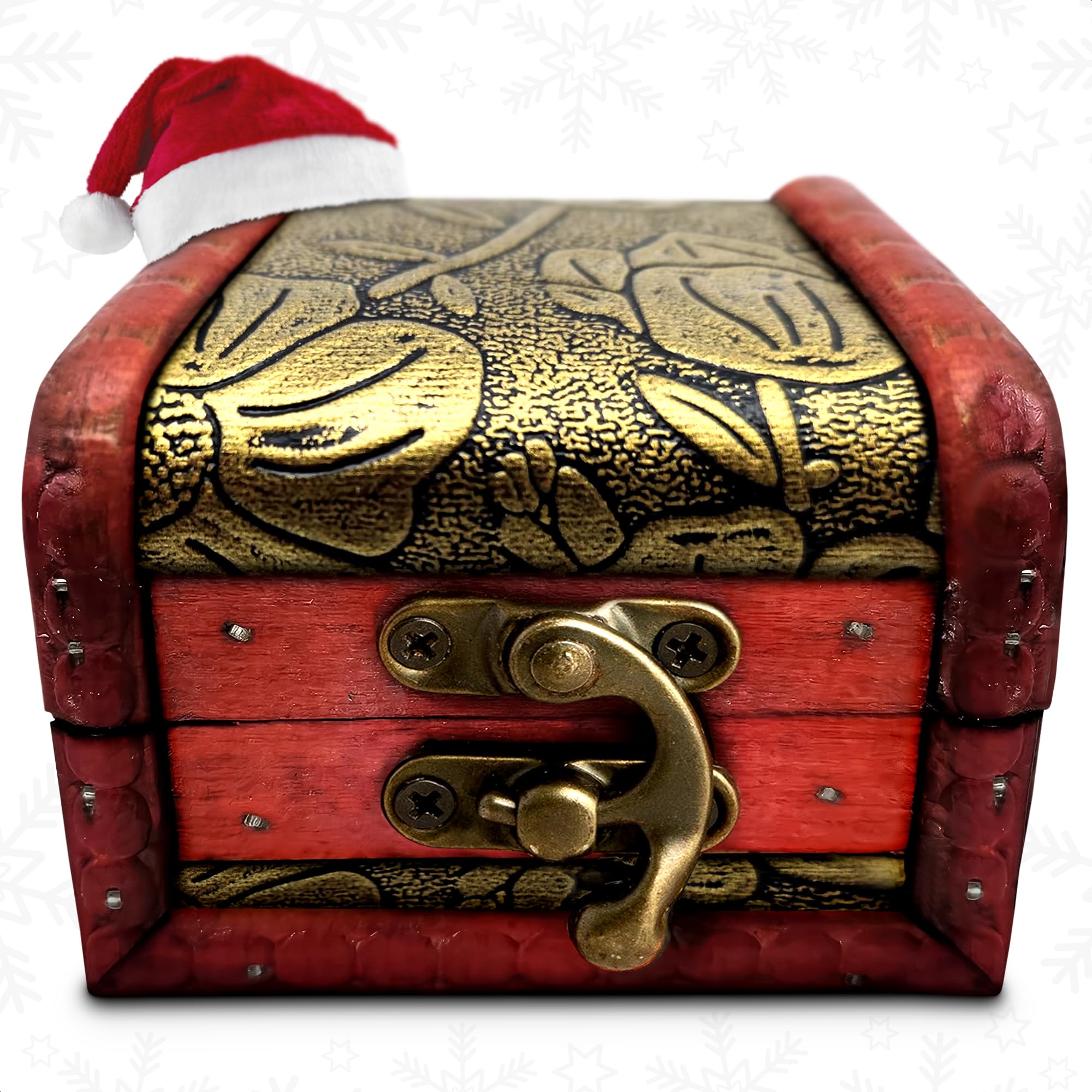 Small Treasure Chest Box - 3.15" x 2.36" x 2.36" Mini Treasure Chest with Vintage Ornament, Decorative Wooden Box with Lid and Hasp Latch, Good for Gifting, DIY-Crafts, and Aquarium Decoration