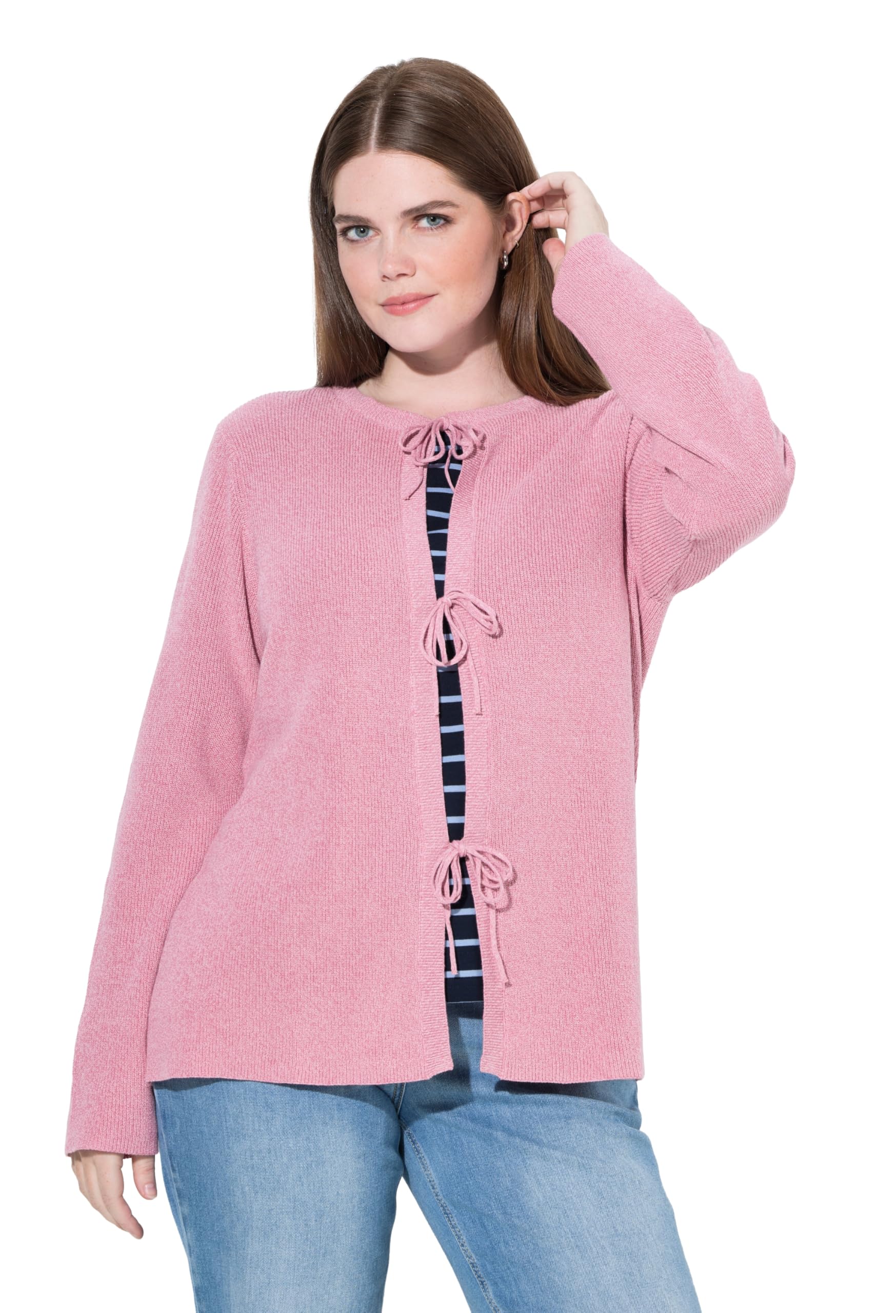 Ulla Popken Damen große Größen Übergrößen Plus Size Strickjacke, Schleifenverschluss, Rundhals, Biobaumwolle 844933