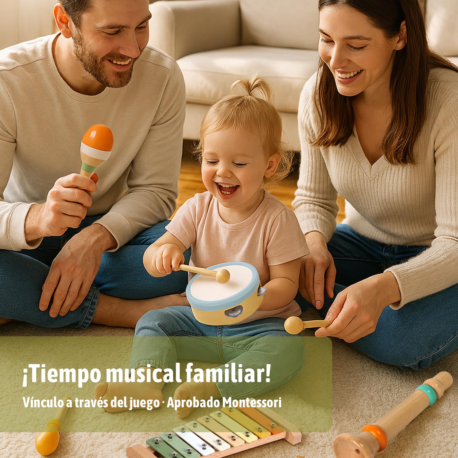Instrumentos Musicales Infantiles, 6 in 1 Juguetes Instrumentos Musicales Bebe, Tambor Infantil Xilofono Bebe Maracas, Juguetes Montessori Niños, Navidad Cumpleaños Regalos Originales Bebes 1 2 3 Año
