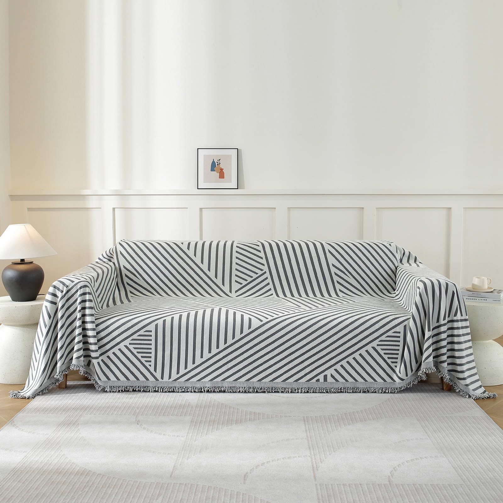 YSTELLAA Copridivano 3 Posti, 180×340CM, Telo Copridivano Universale Quattro Stagioni, Copritutto Per Divano Arredamento Per La Casa, Antimacchia, Lavabili, Grigio Scuro-Line