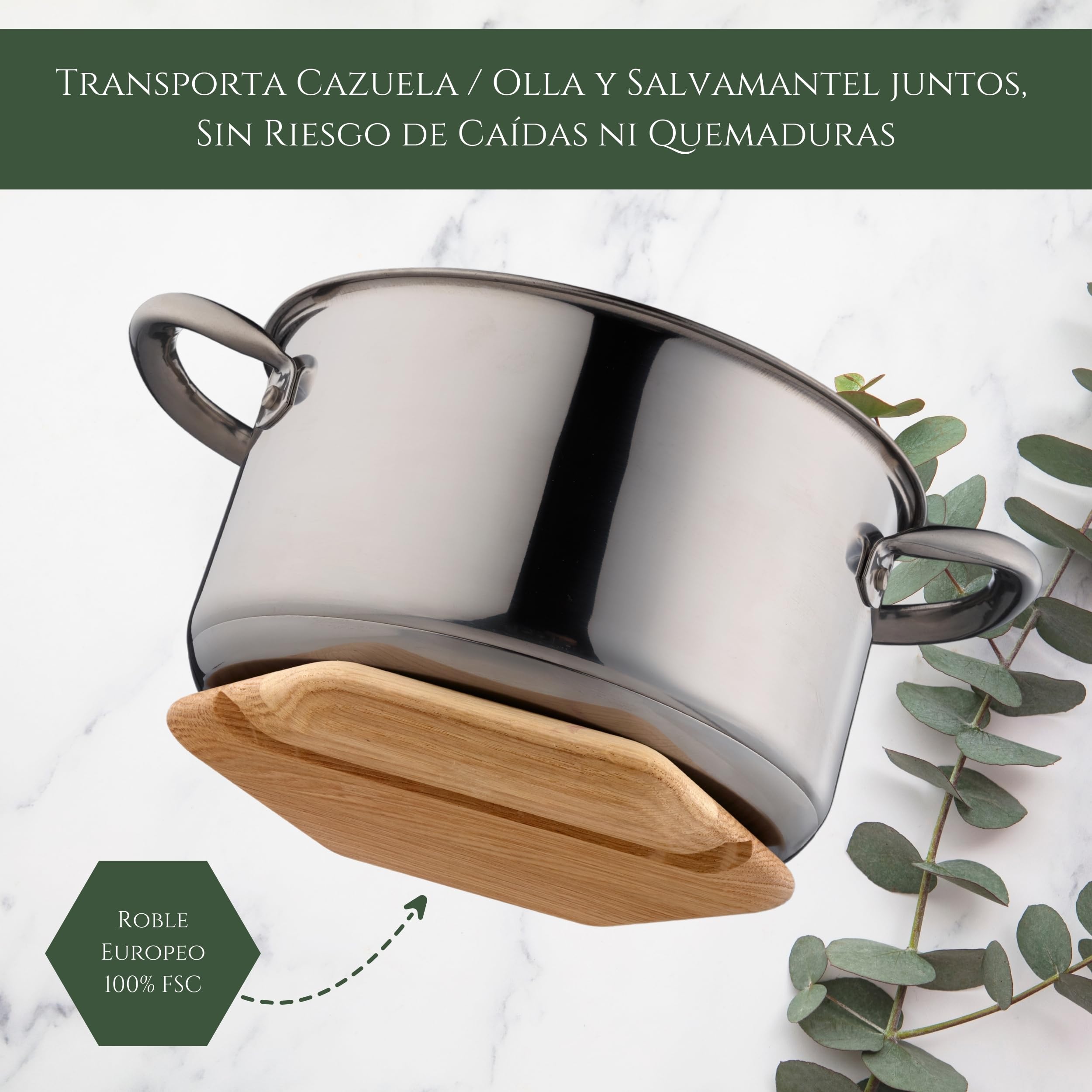 Salvamanteles Ollas Calientes 2 en 1 de Roble Macizo - Salvamanteles Imantado con Soporte para Tablet - Ideal como Protector Encimera y Mesa Comedor
