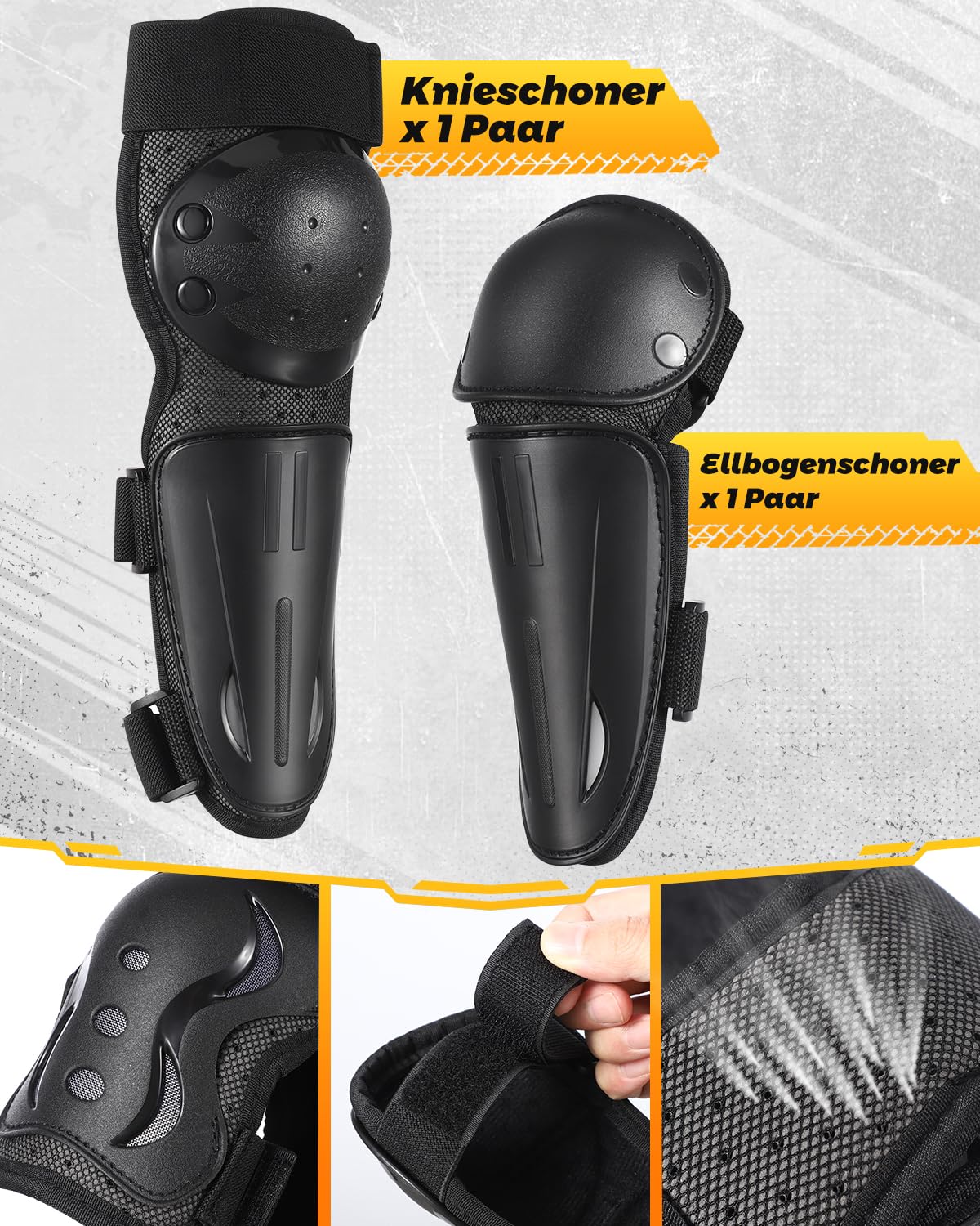 Kinder Schutzset für Fahrrad MTB Scooter, Verstellbare Schutzkleidung mit Brustbereich, Knie- & Ellenbogenschutz, Leicht für Outdoor-Aktivitäten