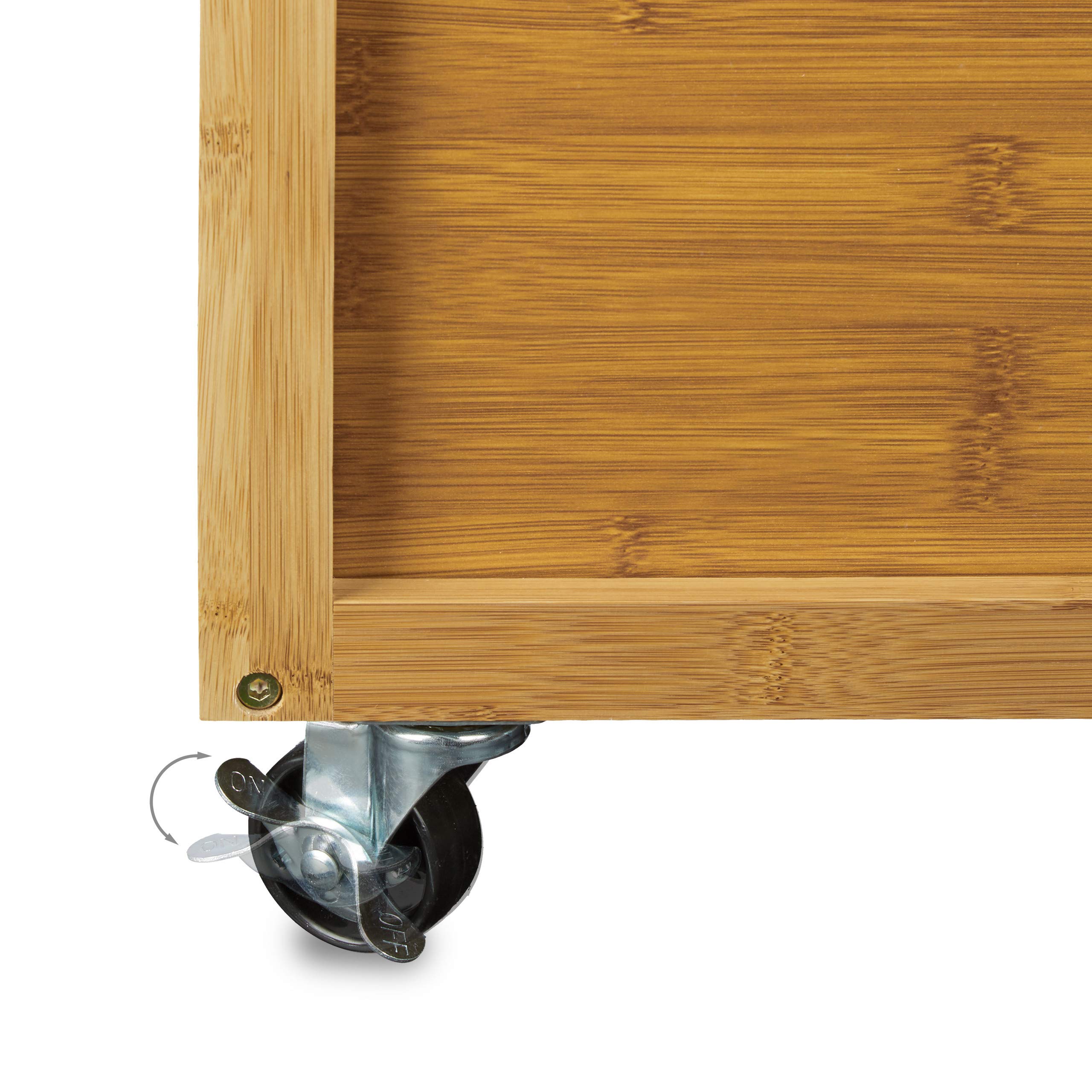 Relaxdays Wysokie szuflady na kółkach z bambusowych przegródek, wymiary: 92 x 41 x 41 cm rozwiązanie do przechowywania z 3 pudełkami z kółkami jako kosz i uchwyt na przybory łazienkowe, naturalny