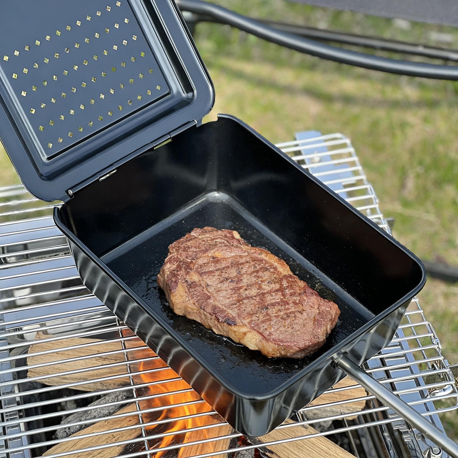 Outdoor Popcorntopf Antihaftbeschichtete Klappbare | Popcornbereiter Mit Langem Griff geeignet für Camping, Picknick, Reisen, Kochen, Outdoor, Grillen, BBQ, Nudeln