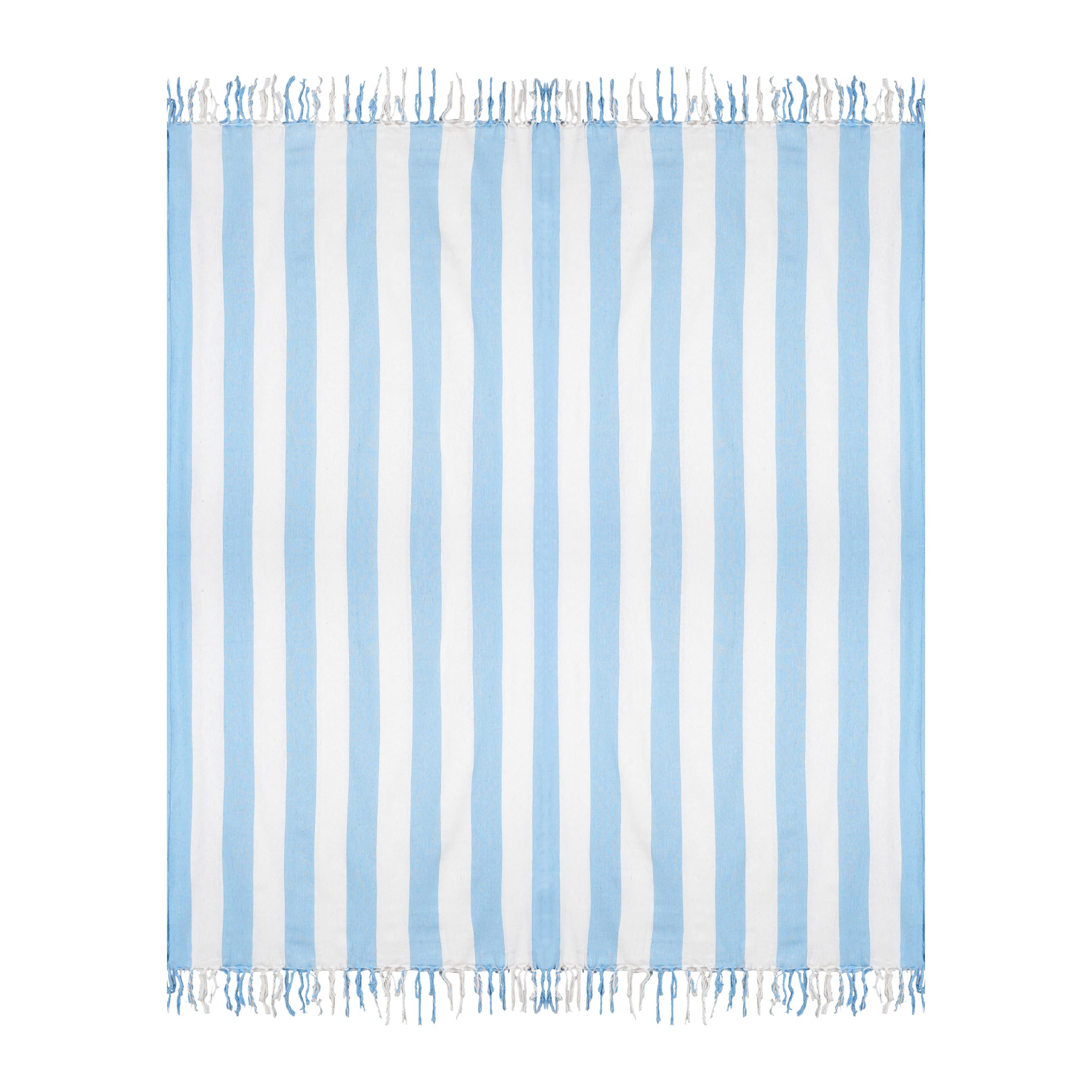 H HANSEL HOME Fouta Playa XXL de Algodón/Poliéster 210x240 cm con Flecos, Toalla Playa Grande para Familia, Toallas Gigantes de Playa para Verano y Vacaciones - Azul